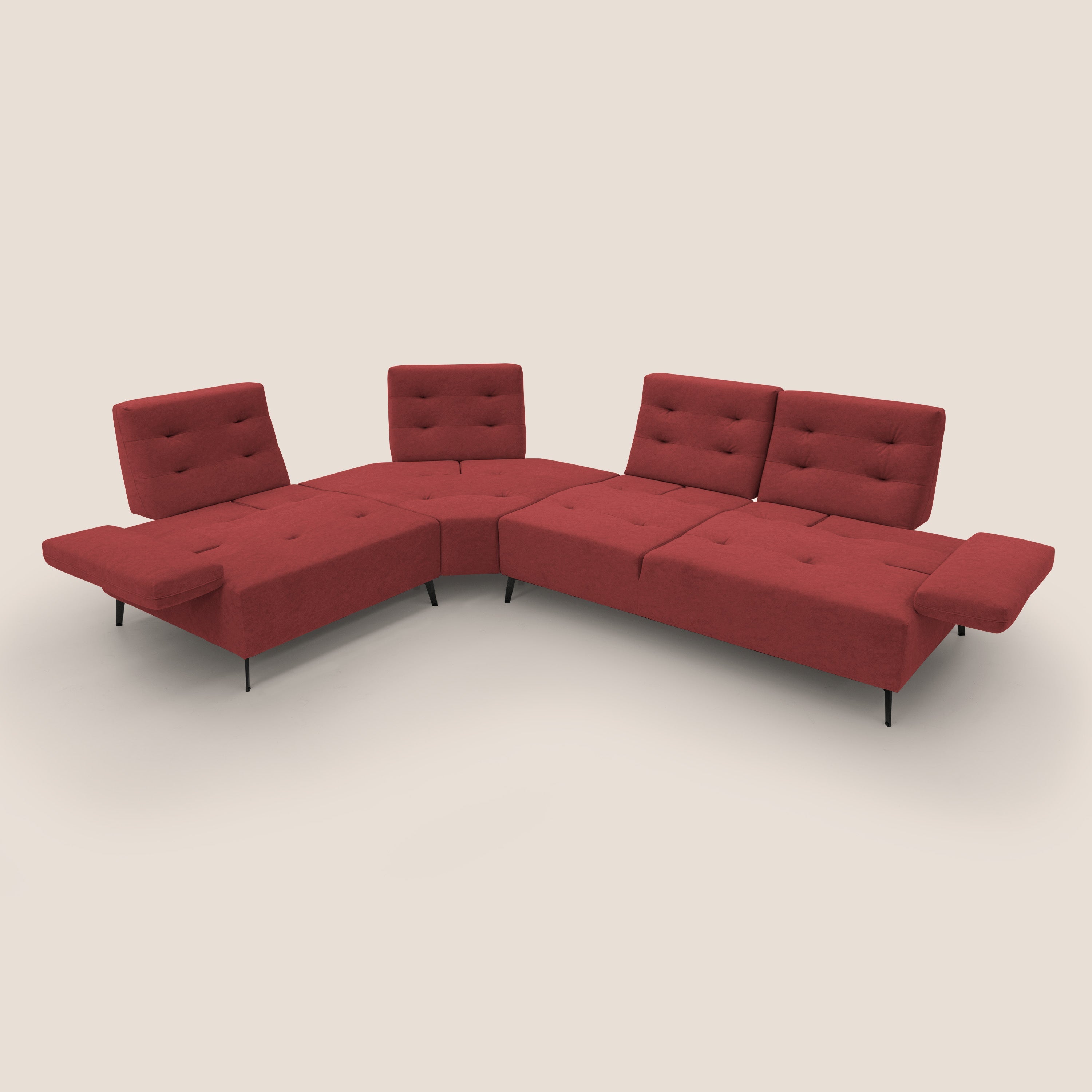 Lugano Divano angolare con schienali traslanti in microfibra effetto velluto T09 rosso - divani.store