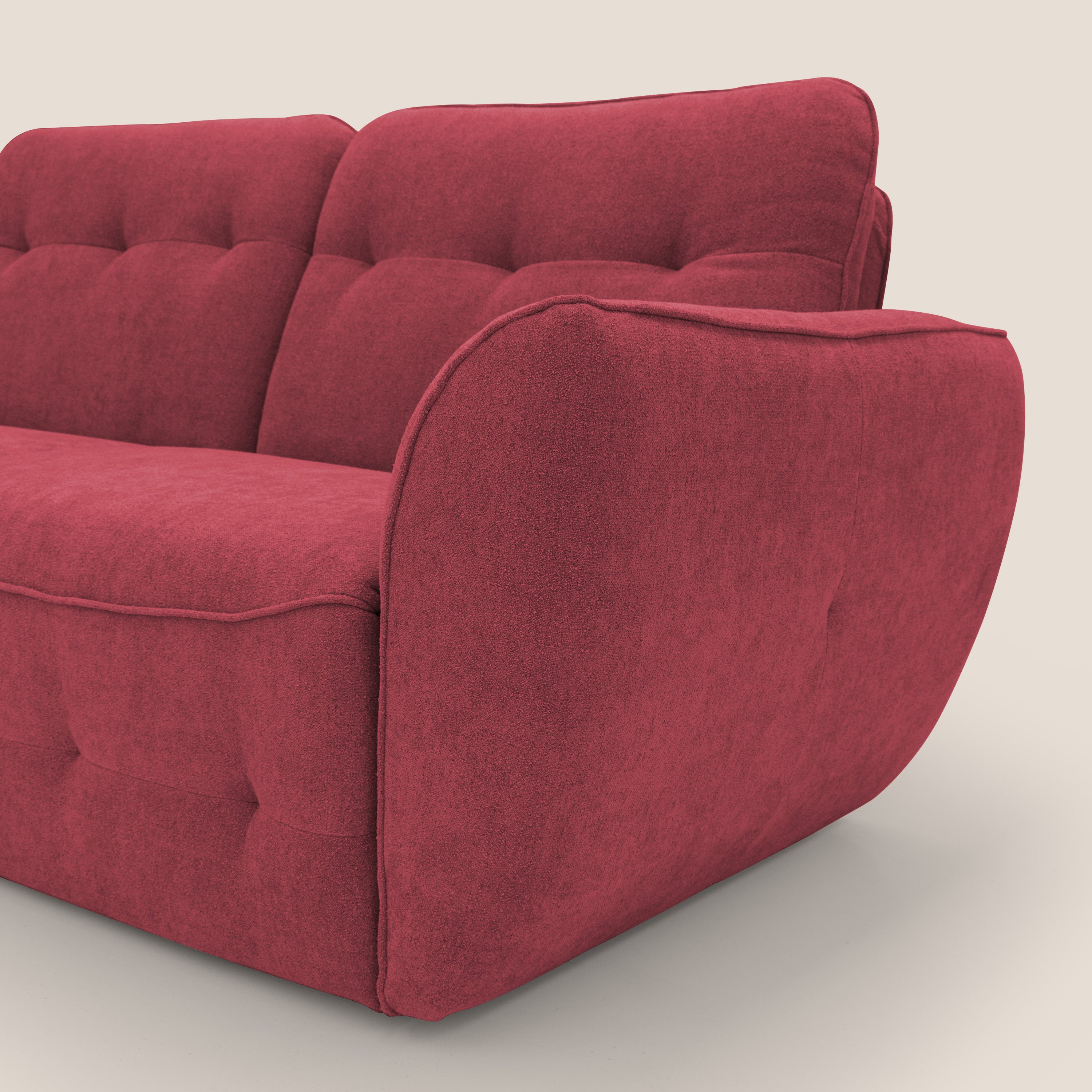 Cerbero divano angolare con pouf mobile in morbido bouclé impermeabile T07 rosso - divani.store