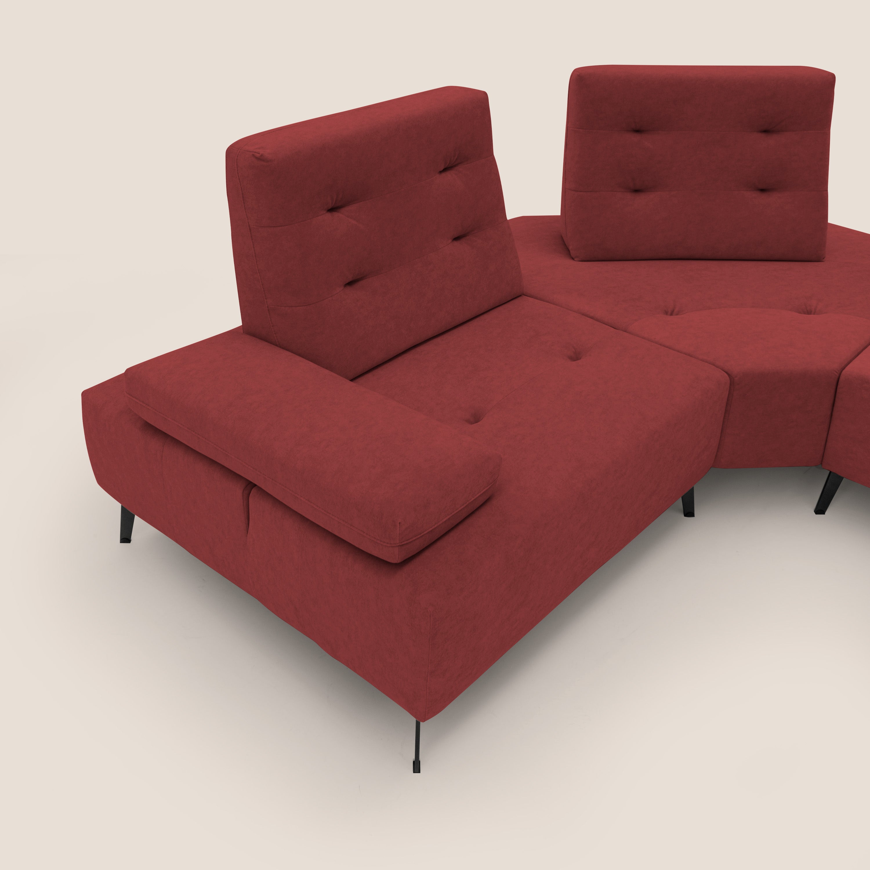 Lugano Divano angolare con schienali traslanti in microfibra effetto velluto T09 rosso - divani.store