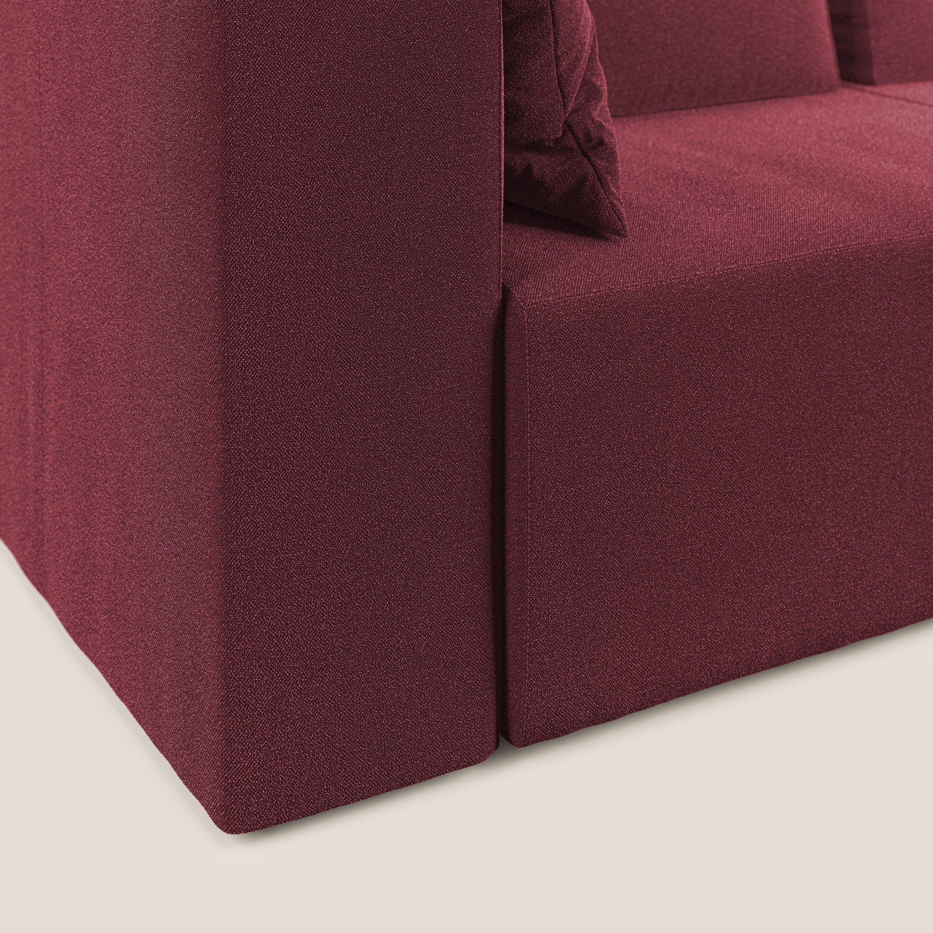 Nettuno divano angolare componibile in morbido tessuto bouclè T07 rosso - divani.store