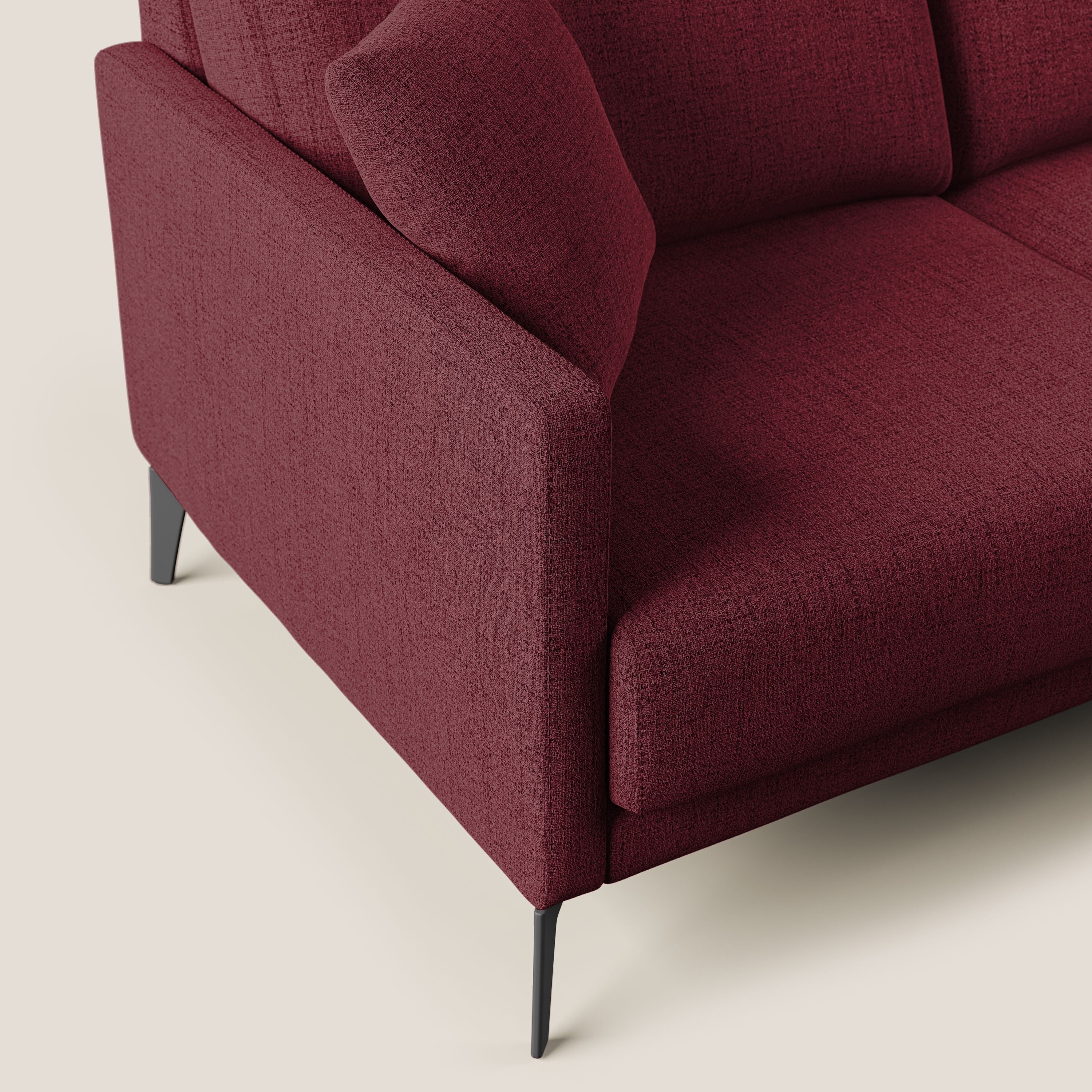 Saturno divano angolare moderno in tessuto morbido impermeabile T03 rosso - divani.store