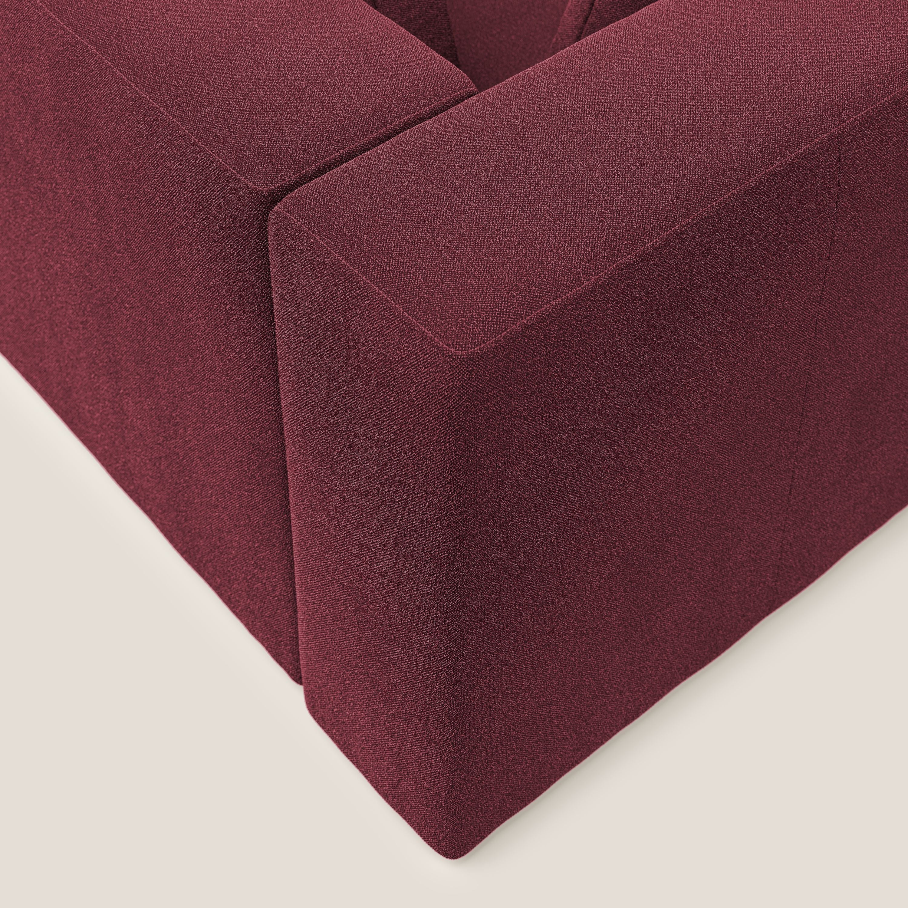 Nettuno divano panoramico in morbido tessuto bouclè T07 rosso - divani.store