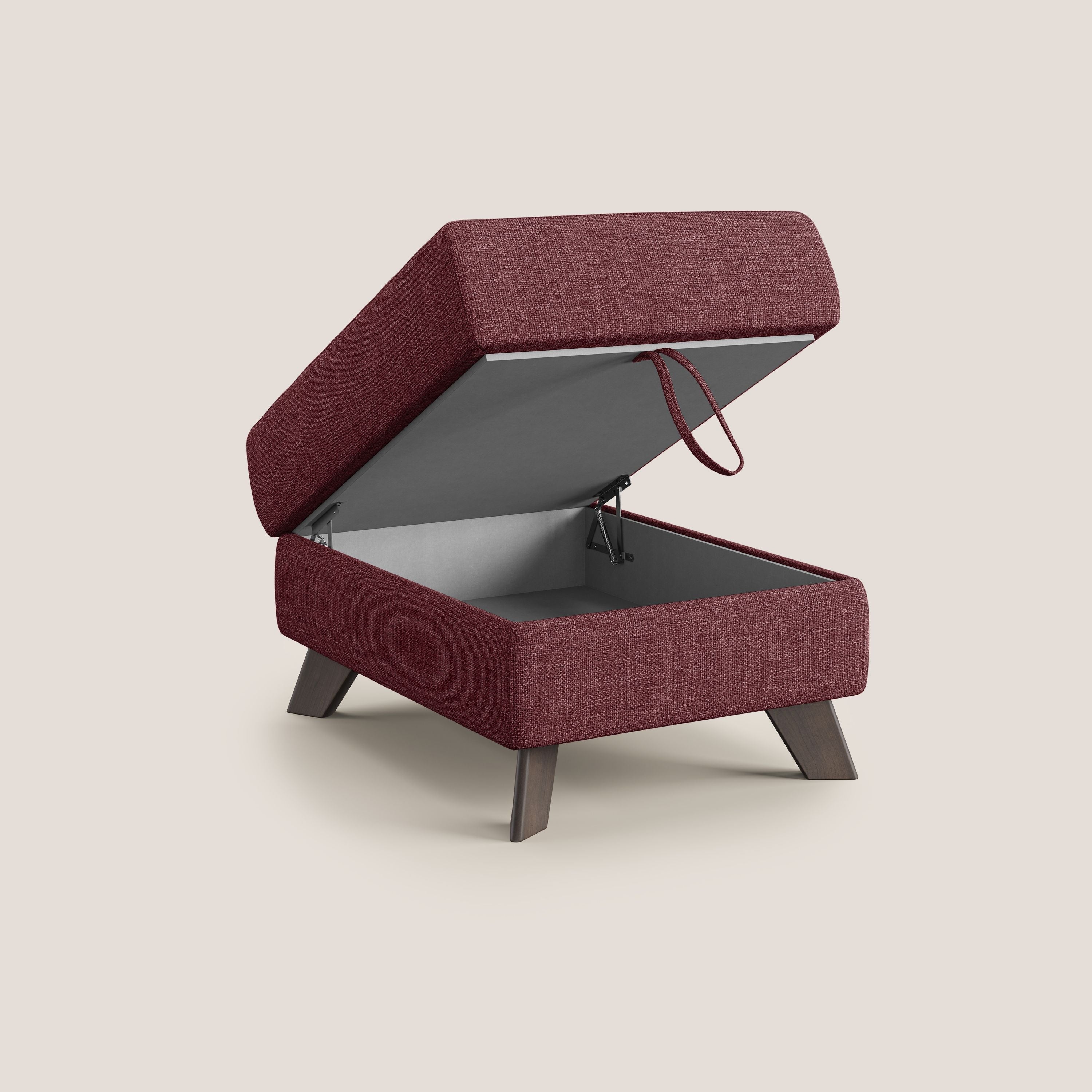 Moon Pouf contenitore e piedini alti in tessuto morbido ad intreccio soft-touch impermeabile T06 rosso - divani.store