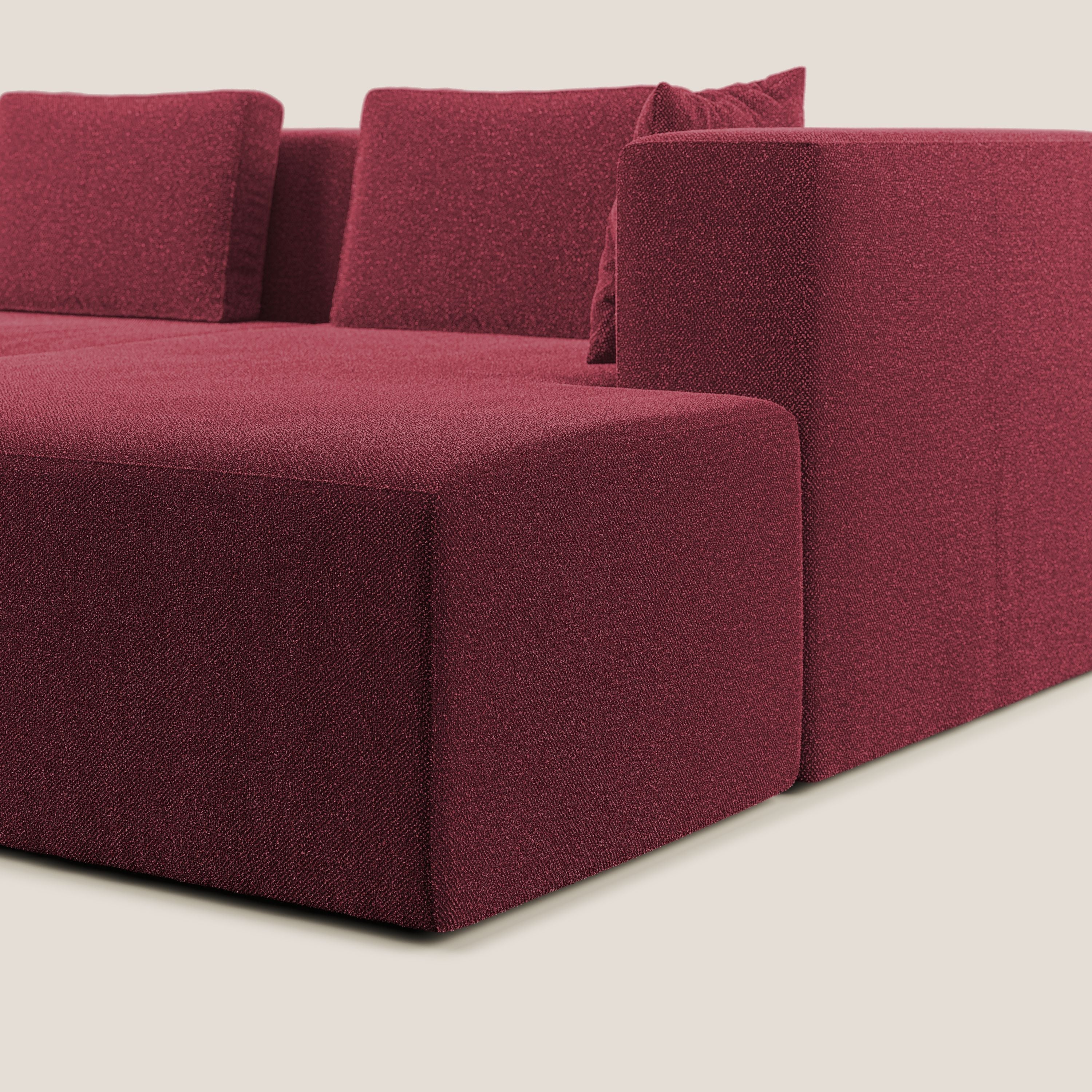 Nettuno divano panoramico in morbido tessuto bouclè T07 rosso - divani.store