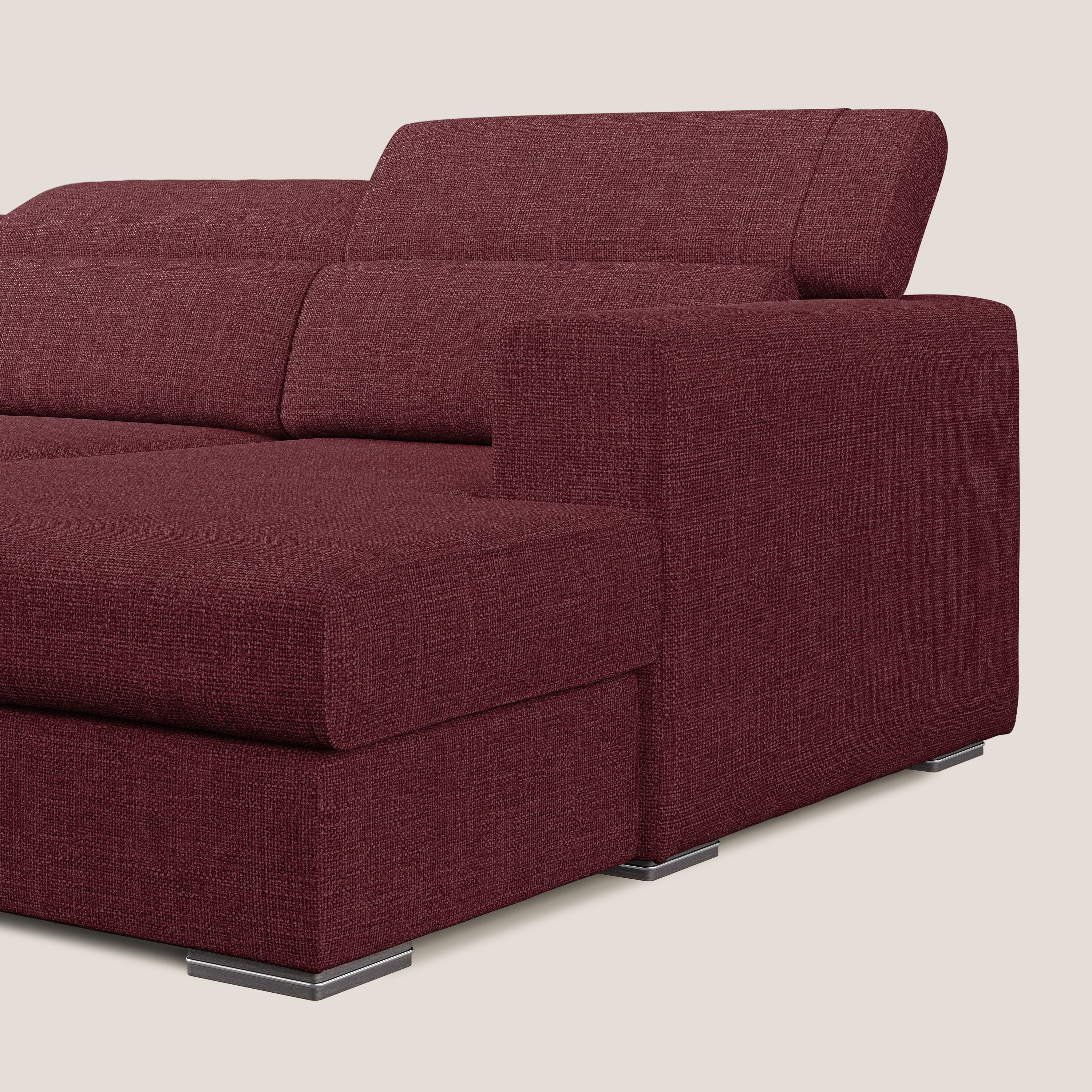 Vegas divano angolare con poggiatesta reclinabili in morbido tessuto impermeabile T06 rosso - divani.store