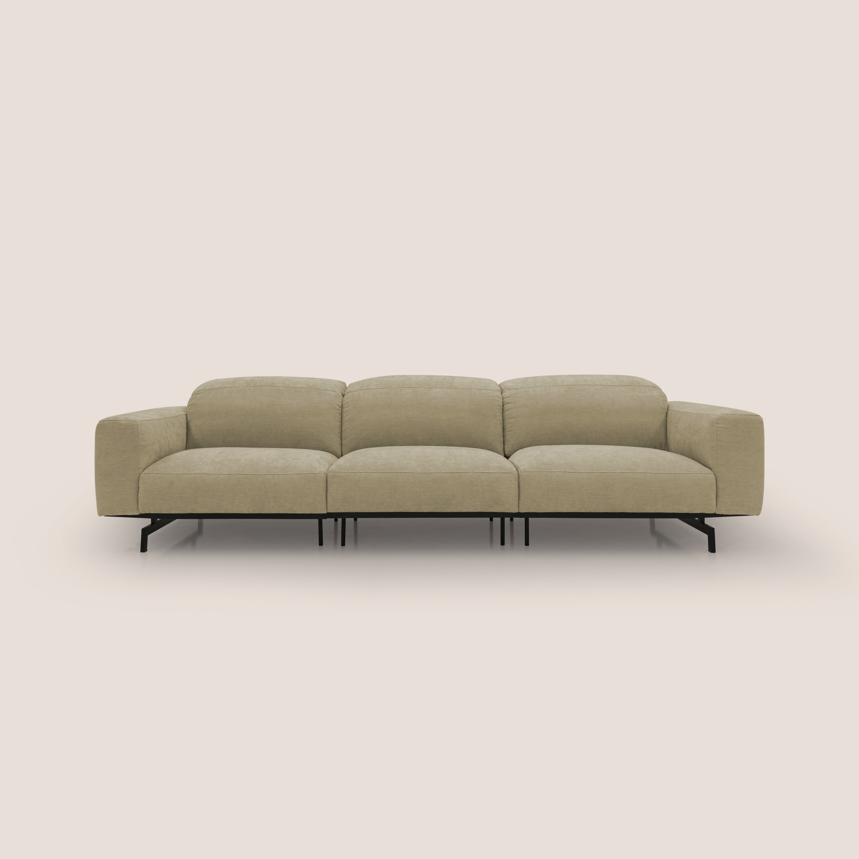 Sakura divano in piuma d'oca modulare a 3 sedute in morbido tessuto fiammato impermeabile T14 beige - divani.store