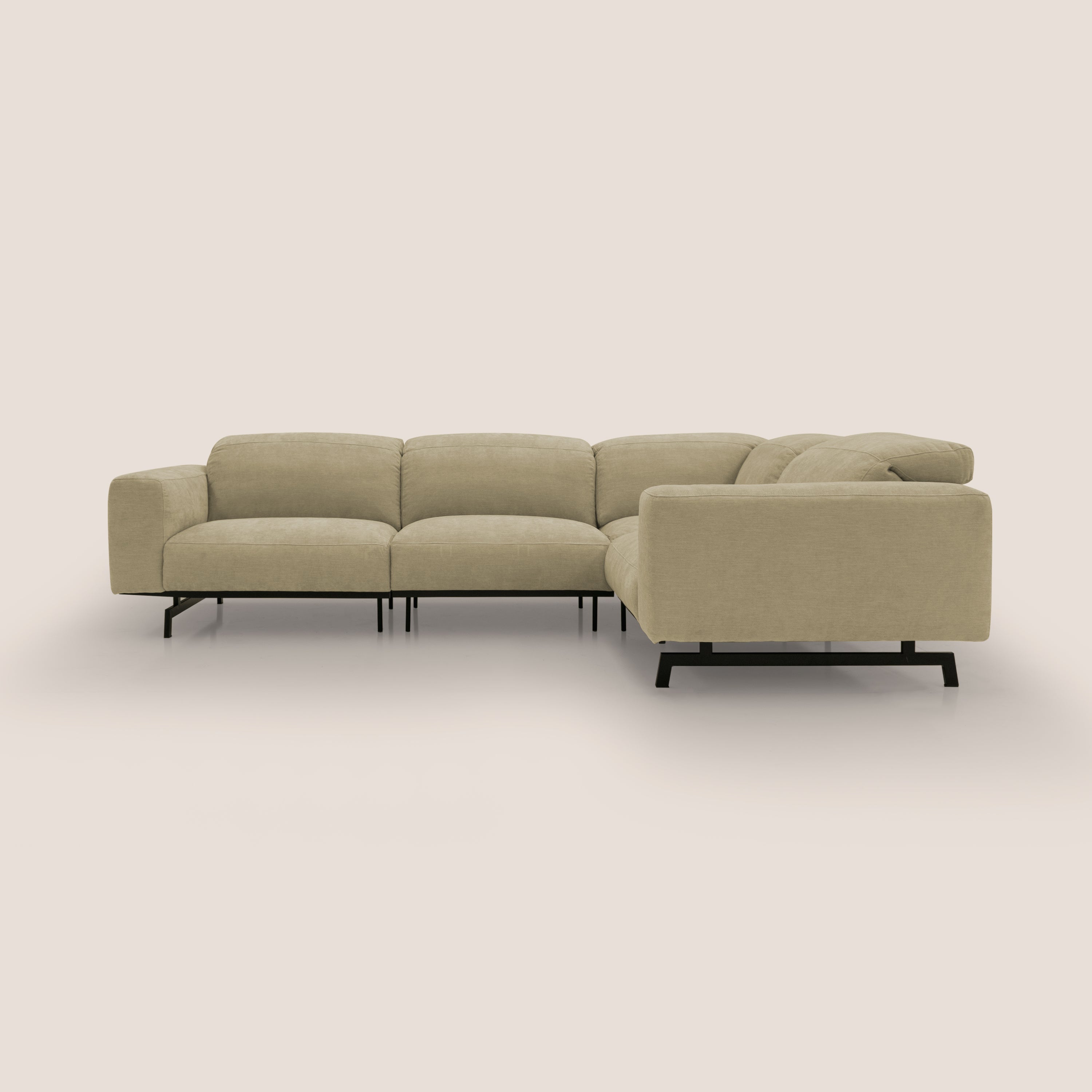 Sakura divano in piuma d'oca angolare REVERSIBILE in morbido tessuto fiammato impermeabile T14 beige - divani.store