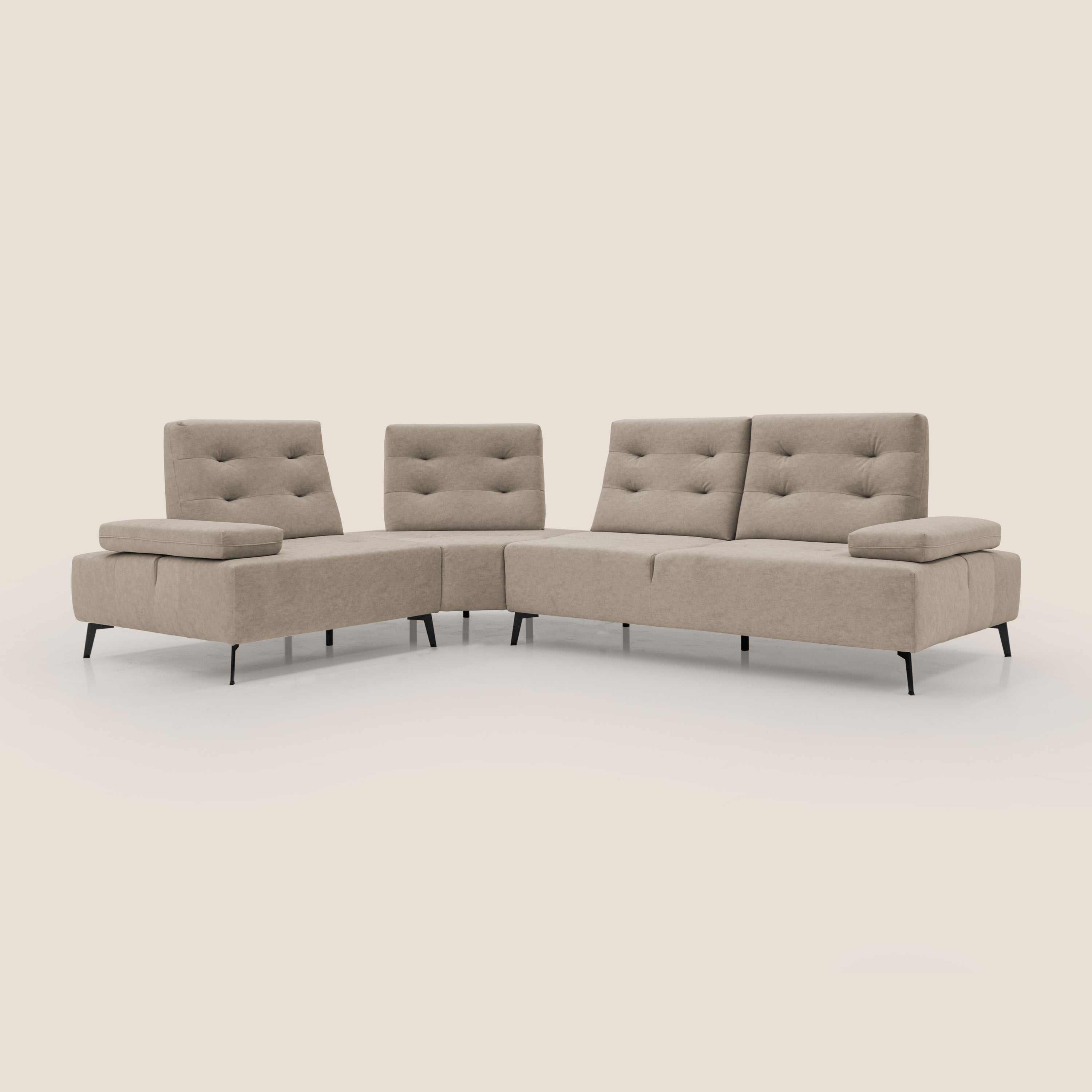 Lugano Divano angolare con schienali traslanti in microfibra effetto velluto T09 tortora - divani.store