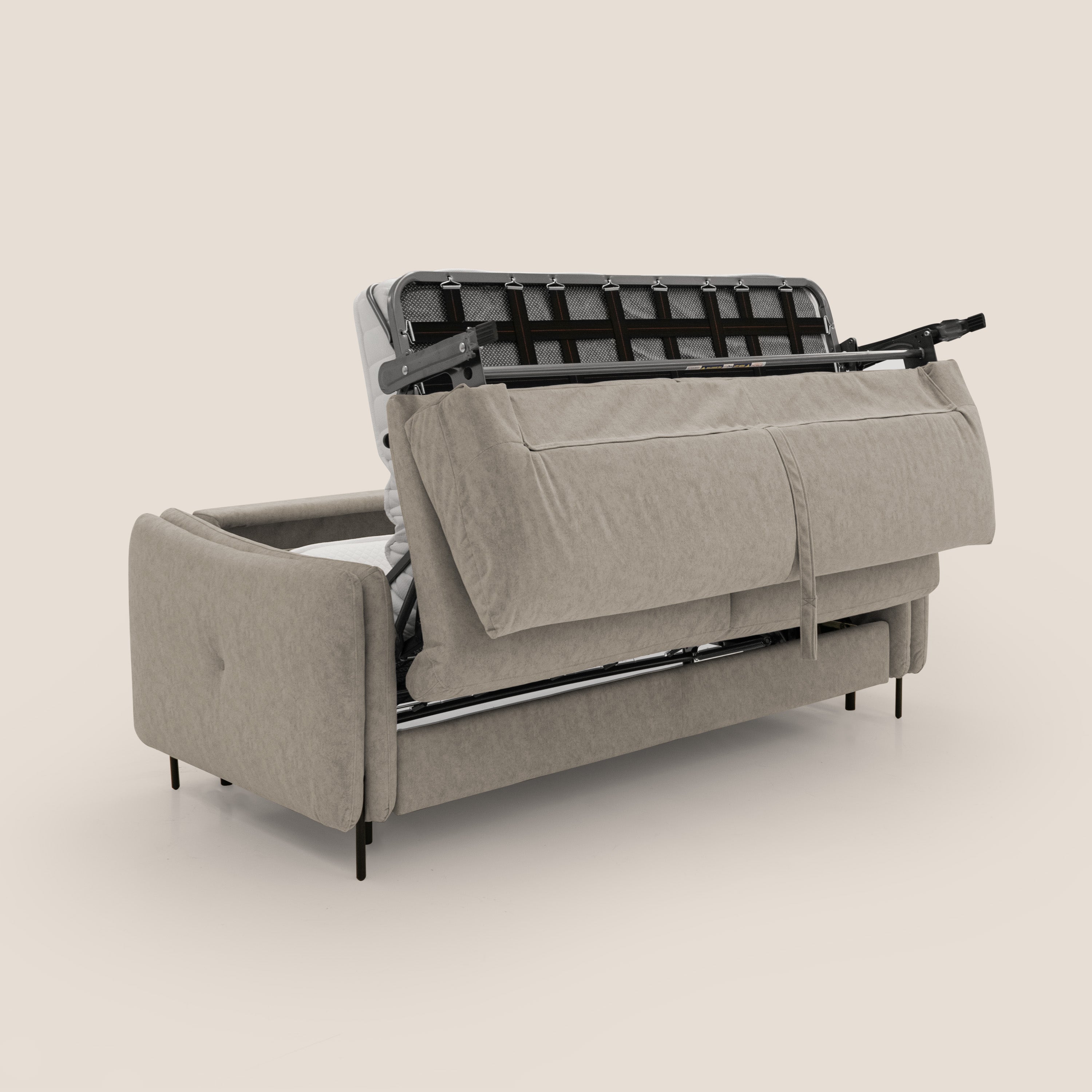 Gregory Divano letto con materasso h18 cm in microfibra effetto velluto impermeabile T09 tortora - divani.store