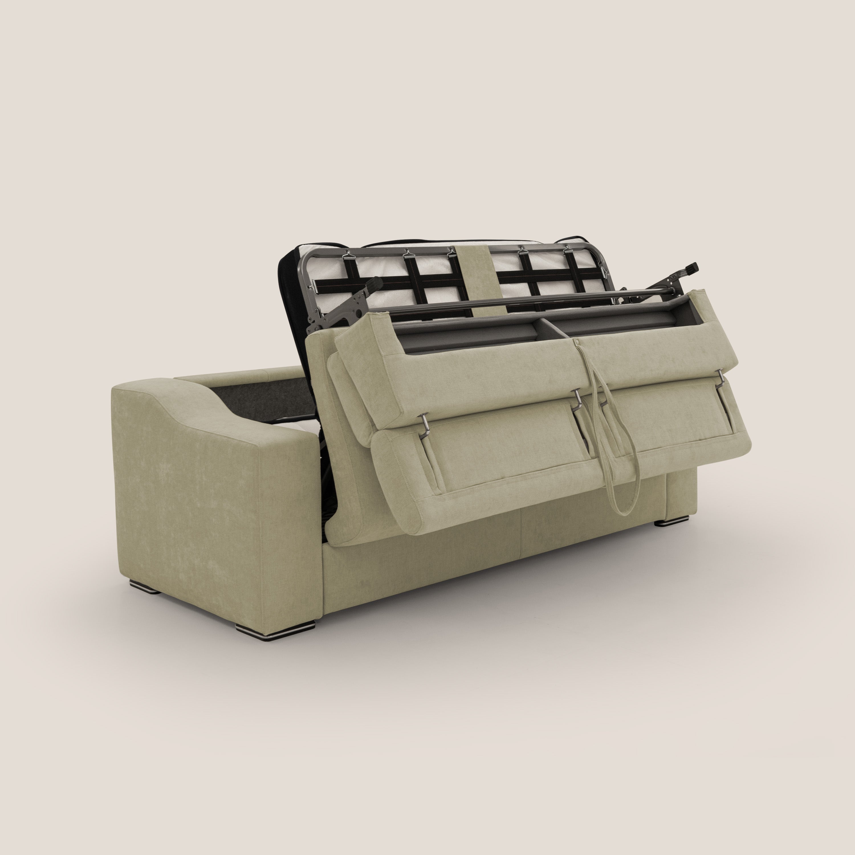 Bomber divano letto matrimoniale con poggiatesta in tessuto impermeabile T14 beige - divani.store