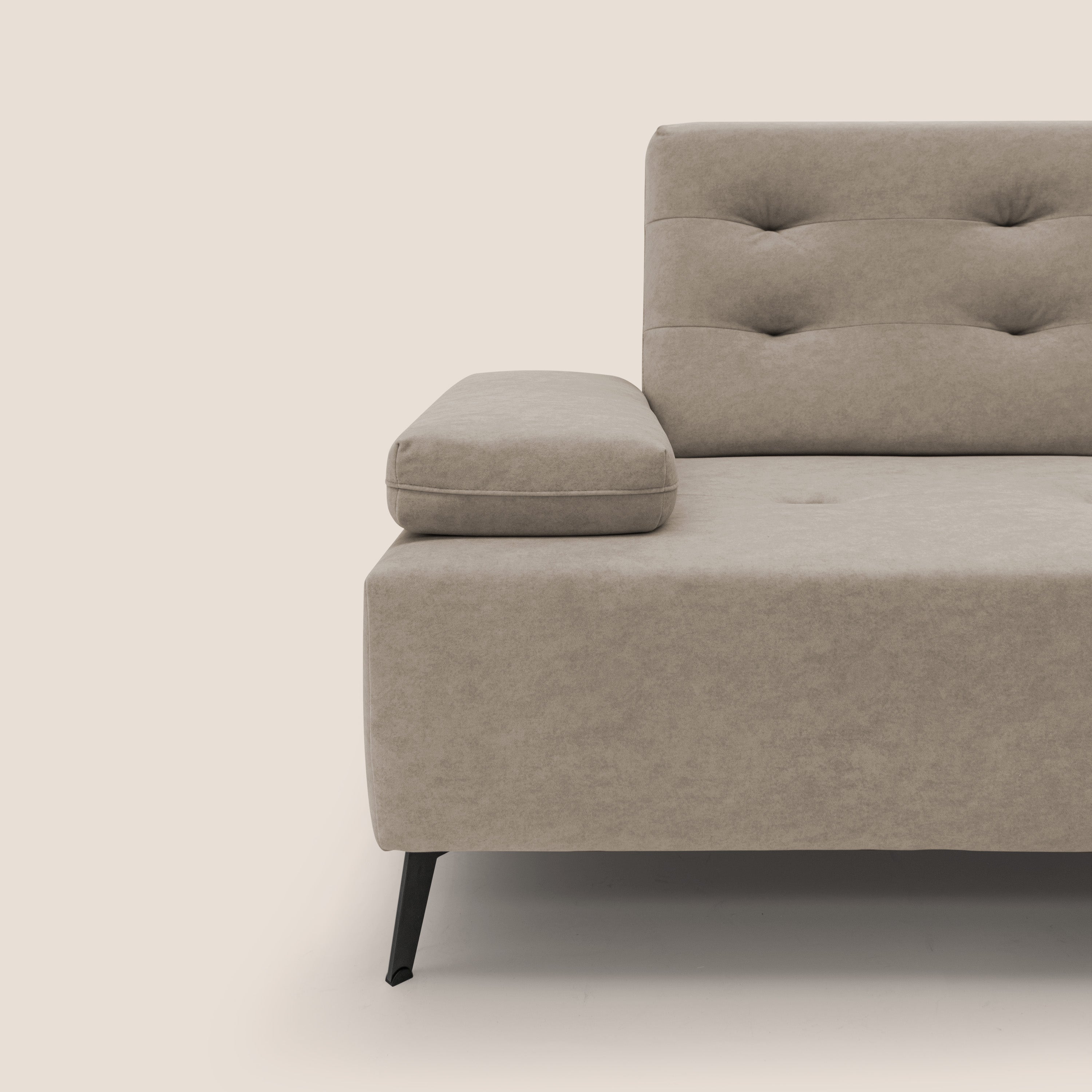 Lugano Divano angolare con schienali traslanti in microfibra effetto velluto T09 tortora - divani.store