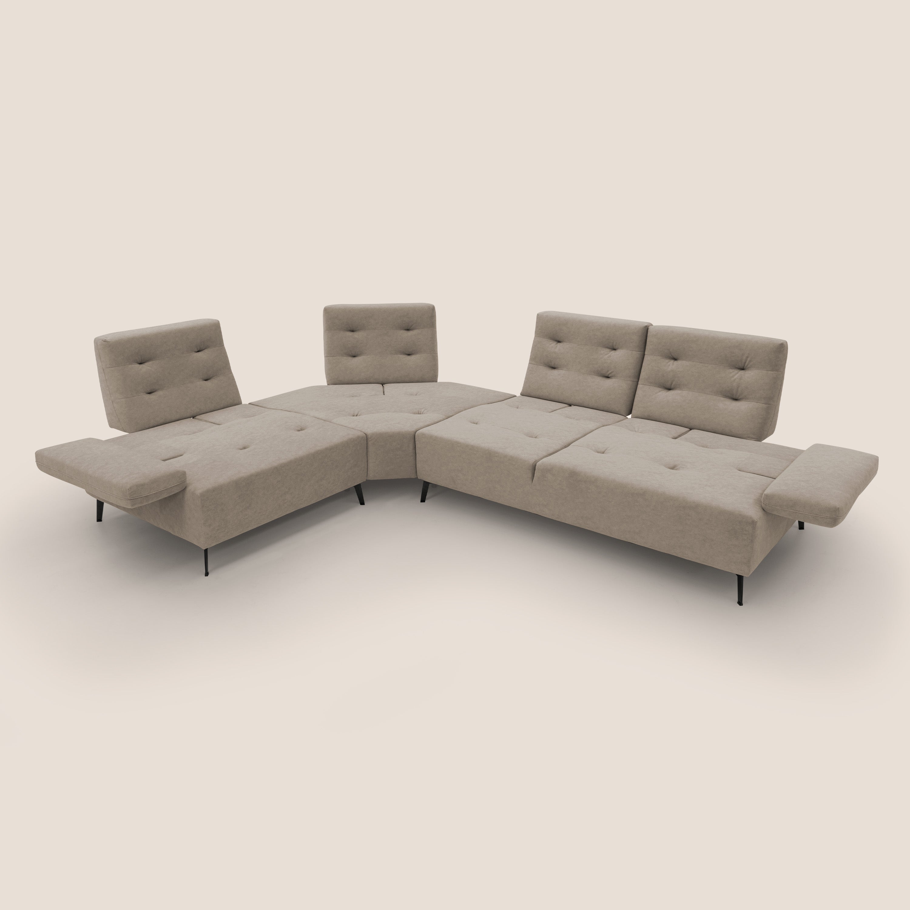 Lugano Divano angolare con schienali traslanti in microfibra effetto velluto T09 tortora - divani.store