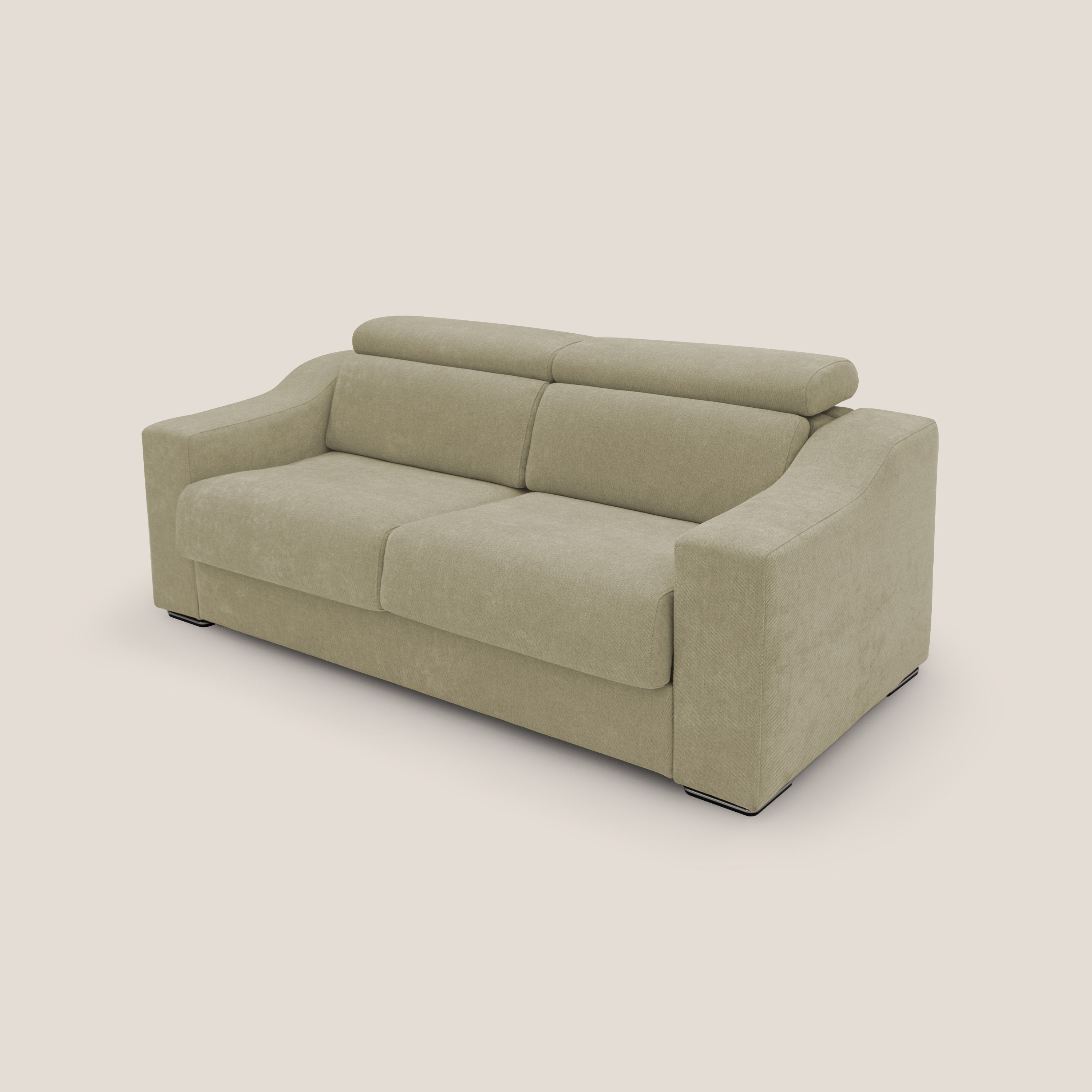 Bomber divano letto matrimoniale con poggiatesta in tessuto impermeabile T14 beige - divani.store