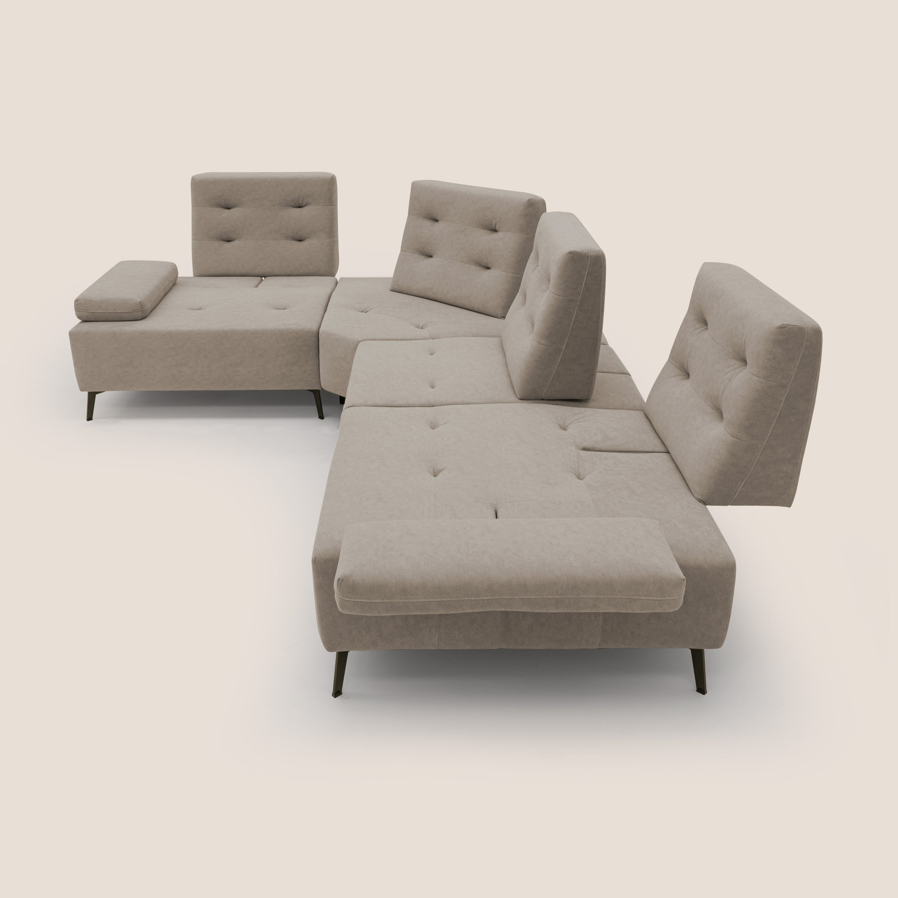 Lugano Divano angolare con schienali traslanti in microfibra effetto velluto T09 tortora - divani.store