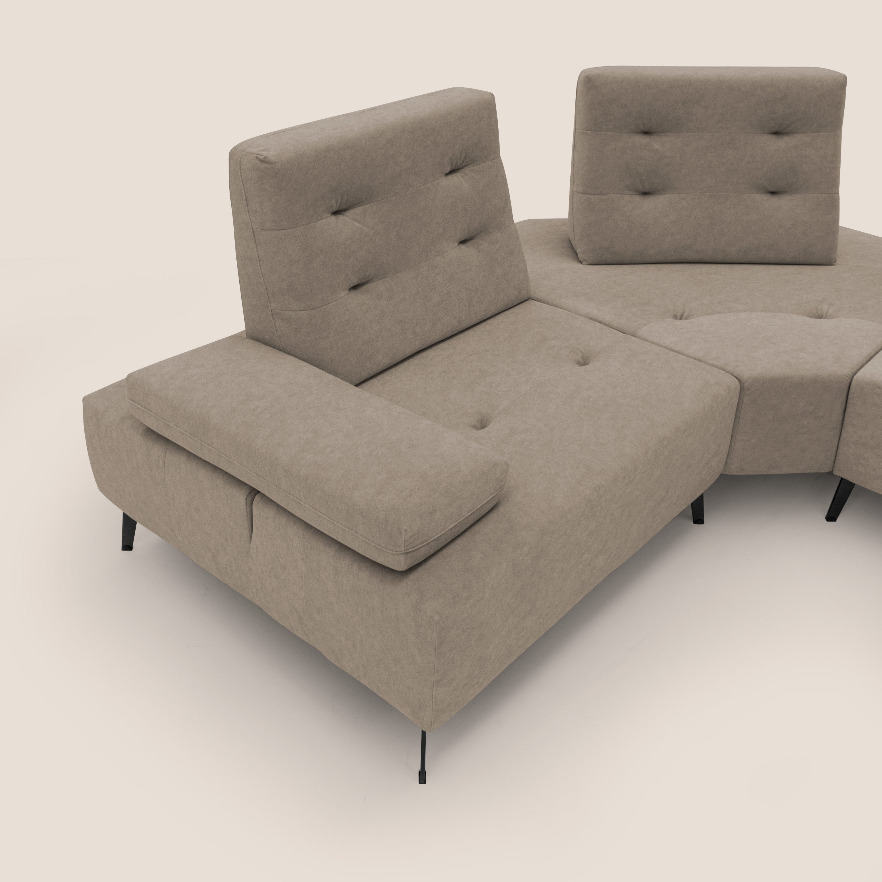 Lugano Divano angolare con schienali traslanti in microfibra effetto velluto T09 tortora - divani.store