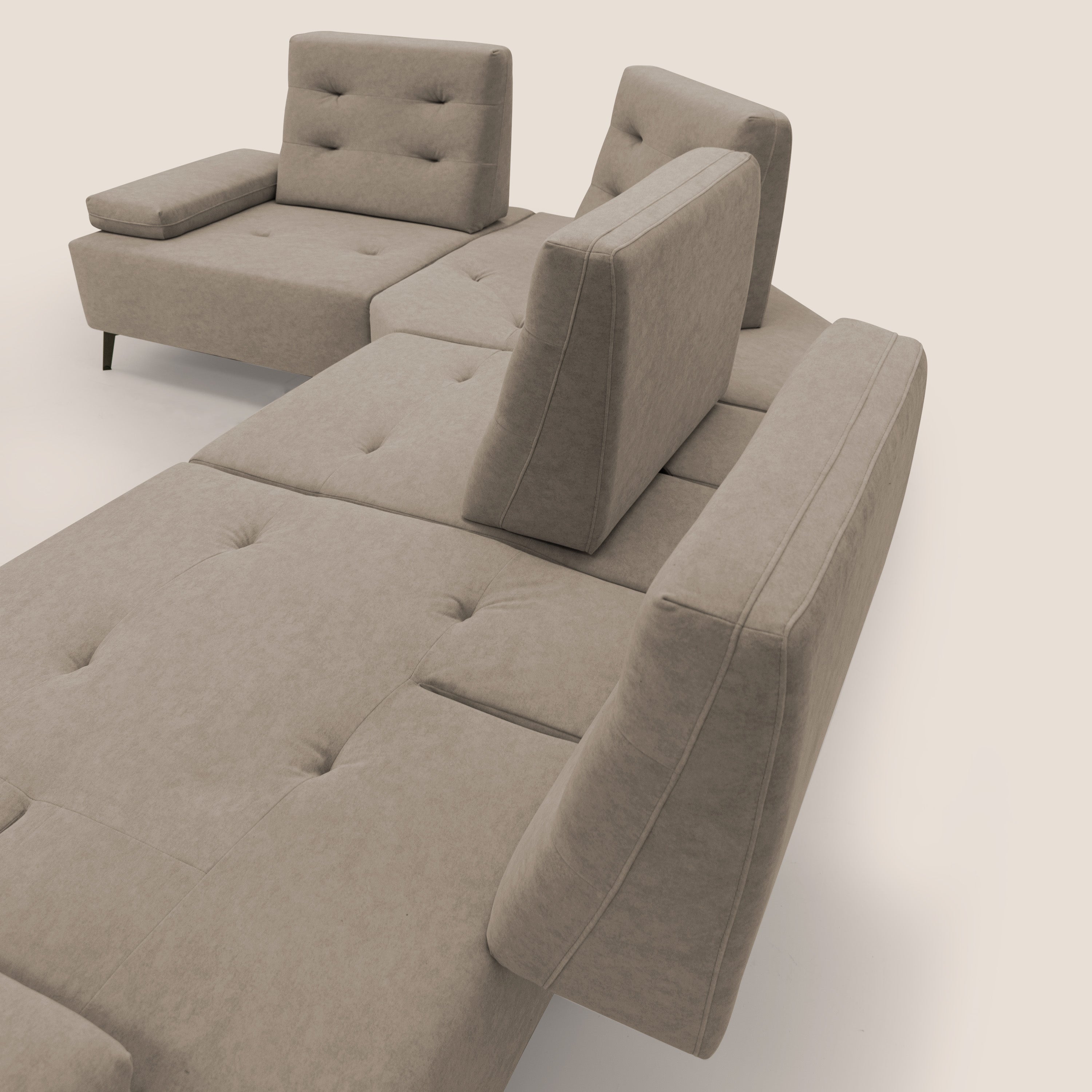 Lugano Divano angolare con schienali traslanti in microfibra effetto velluto T09 tortora - divani.store