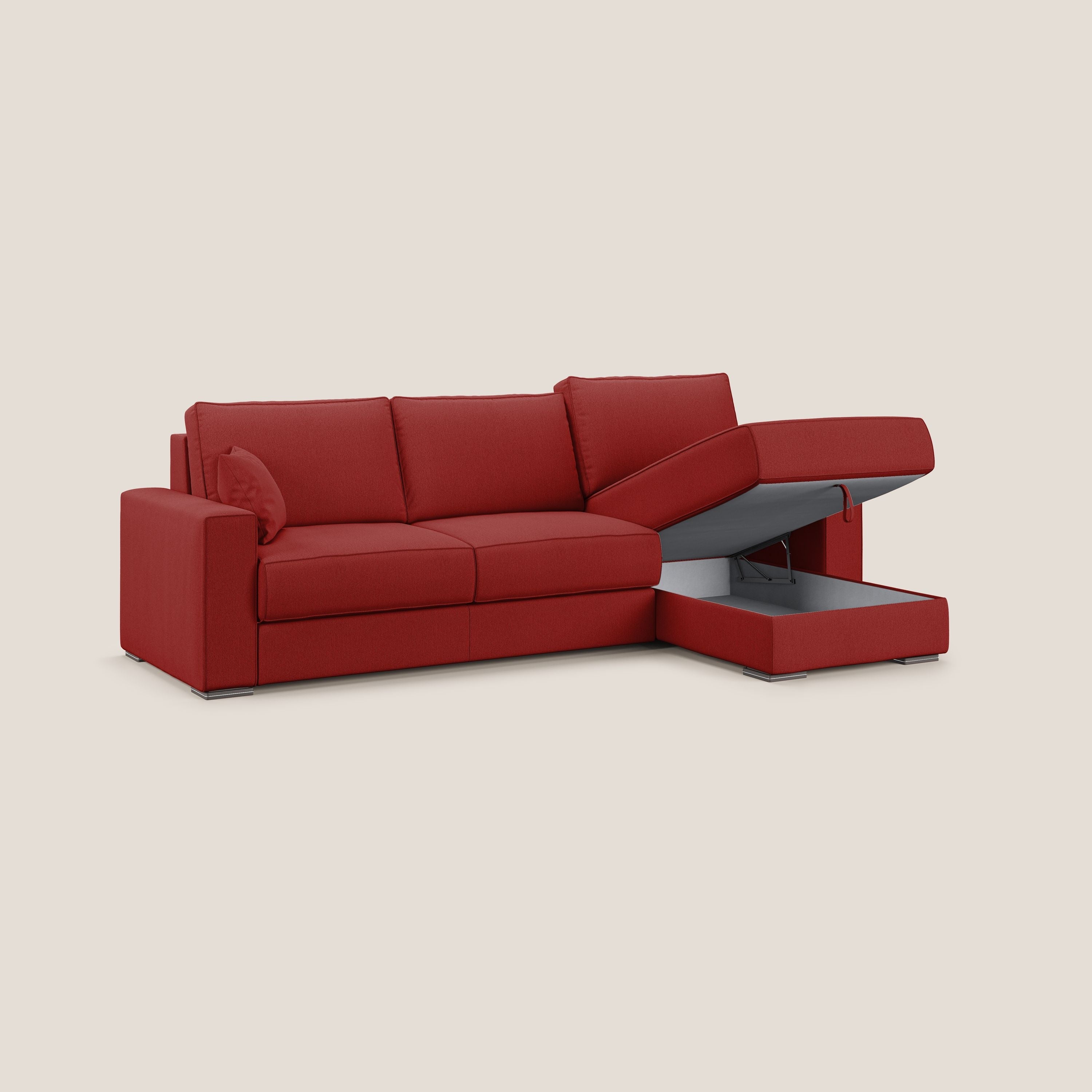 Dream Divano letto angolare in tessuto smacchiabile T05 rosso - divani.store