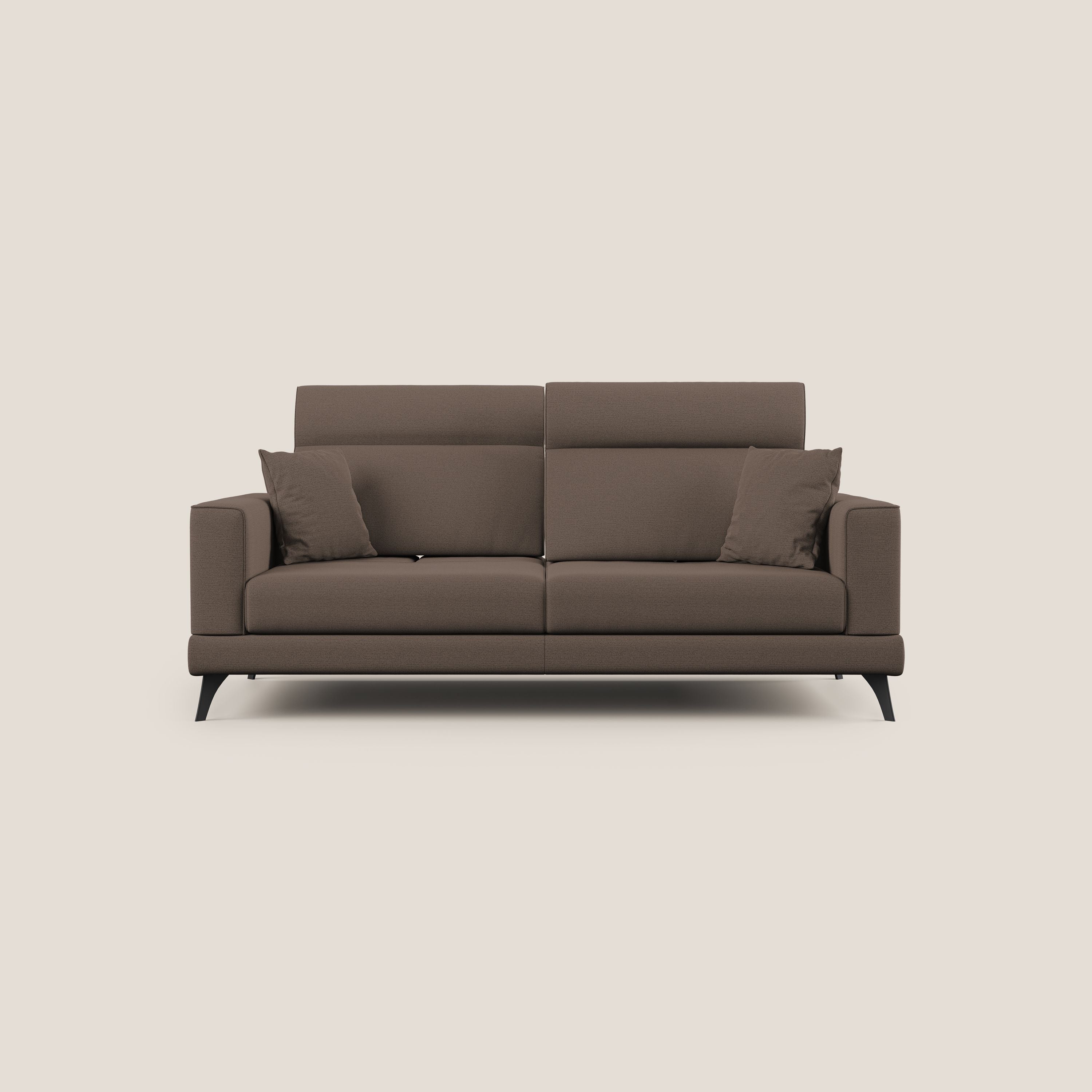 Slide Divano con schienali traslanti e poggiatesta in tessuto simil cotone impermeabile T19 marrone - divani.store