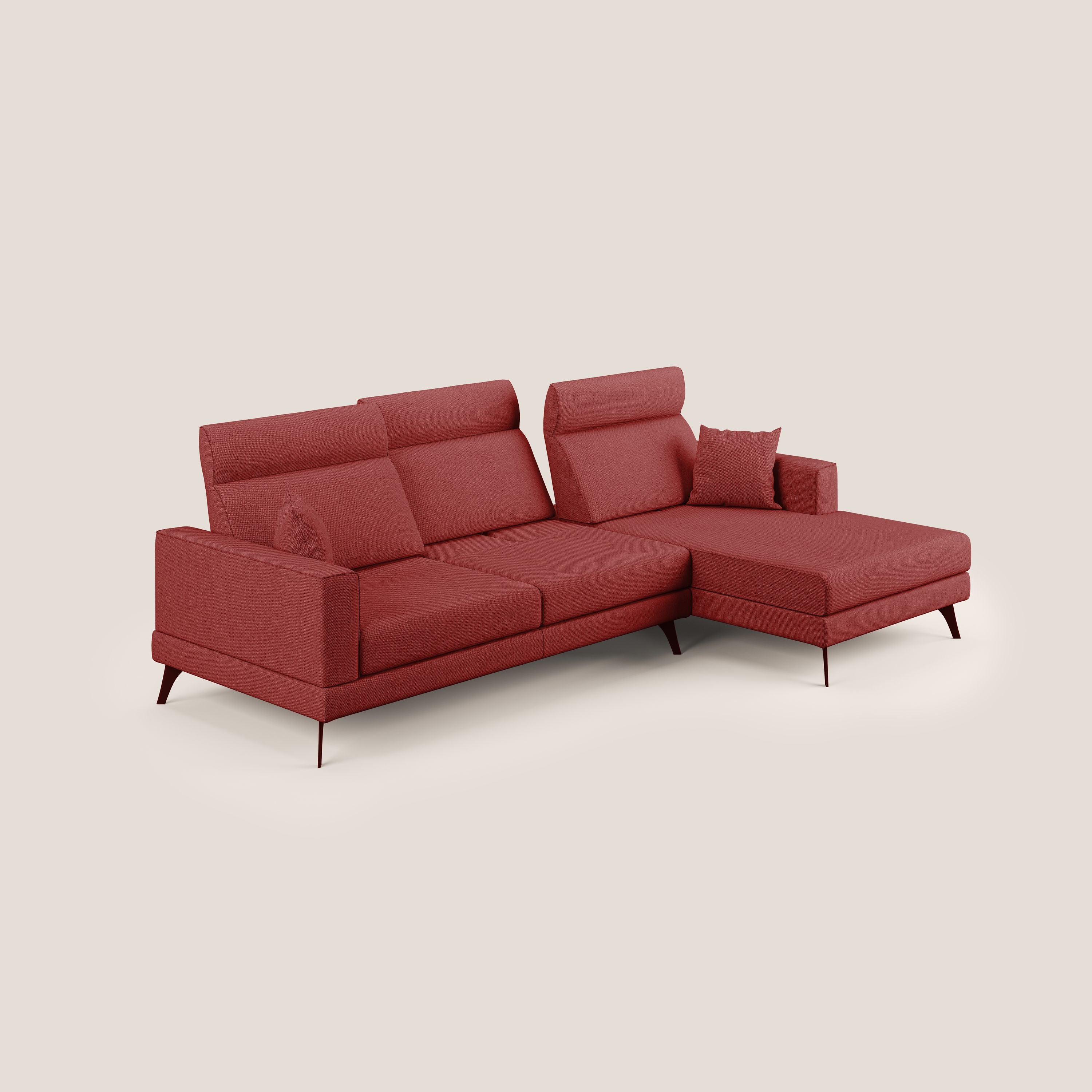 Slide Divano angolare con schienali traslanti e poggiatesta regolabili in tessuto smacchiabile T05 rosso - divani.store