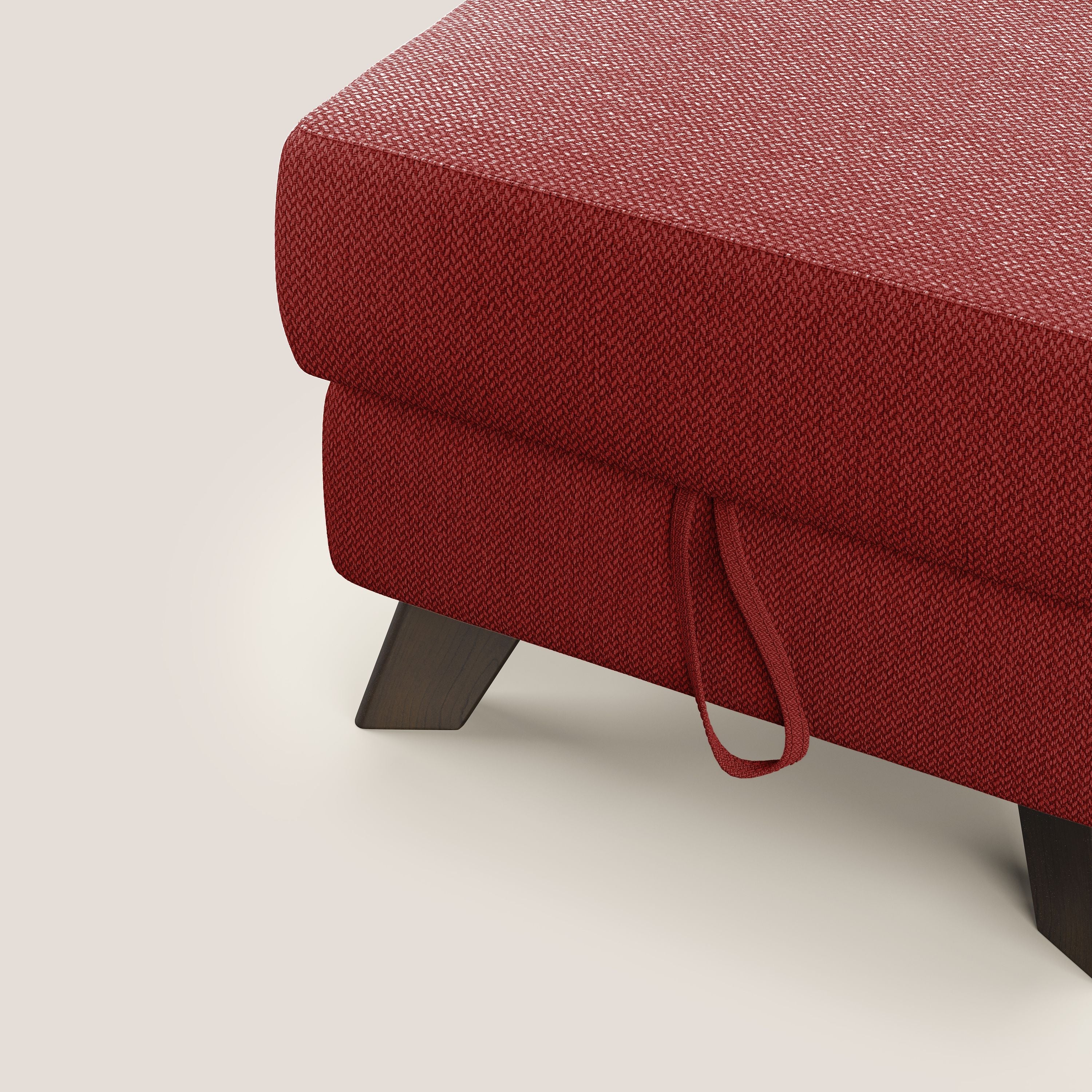 Moon Pouf contenitore e piedini alti in tessuto smacchiabile con acqua T05 rosso - divani.store