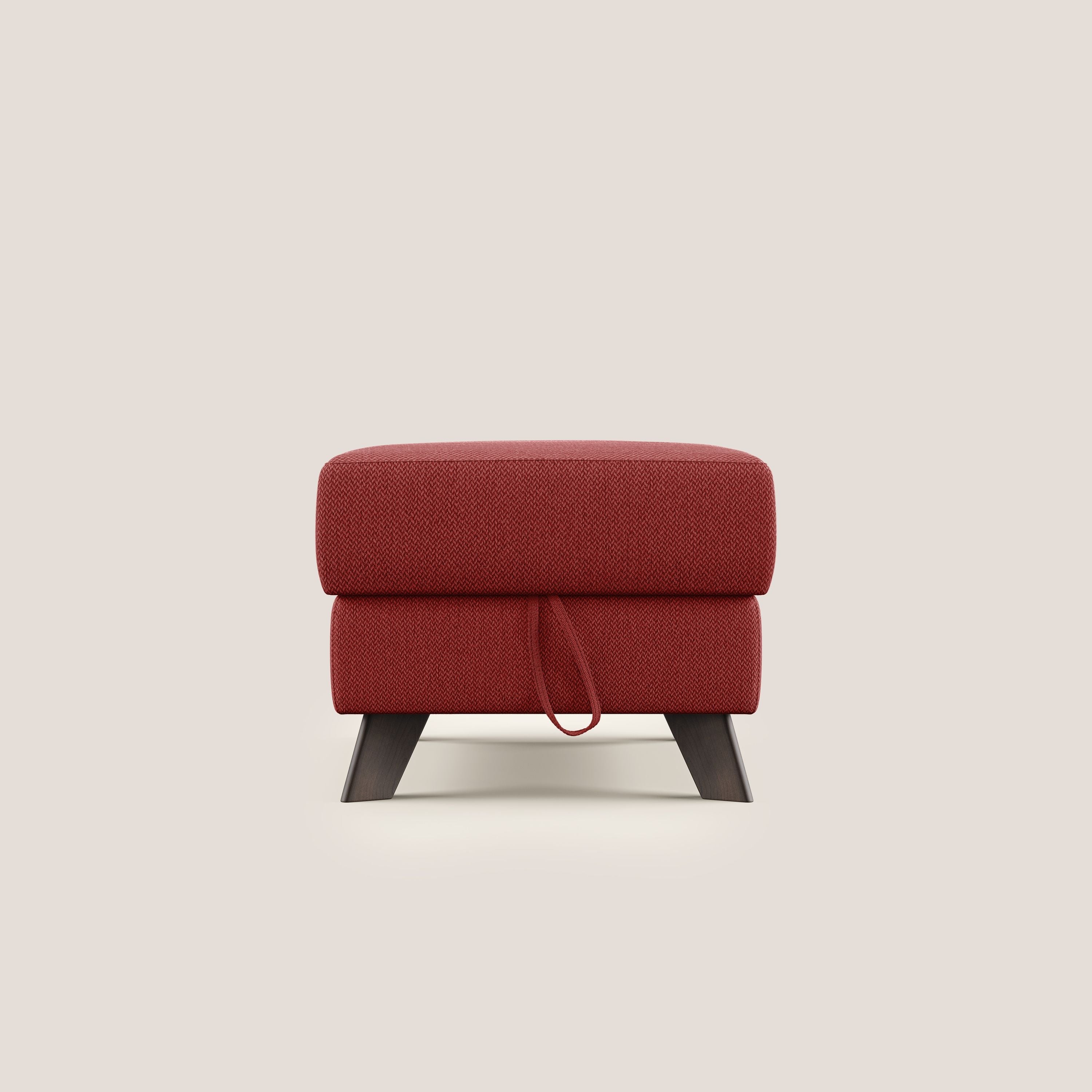 Moon Pouf contenitore e piedini alti in tessuto smacchiabile con acqua T05 rosso - divani.store