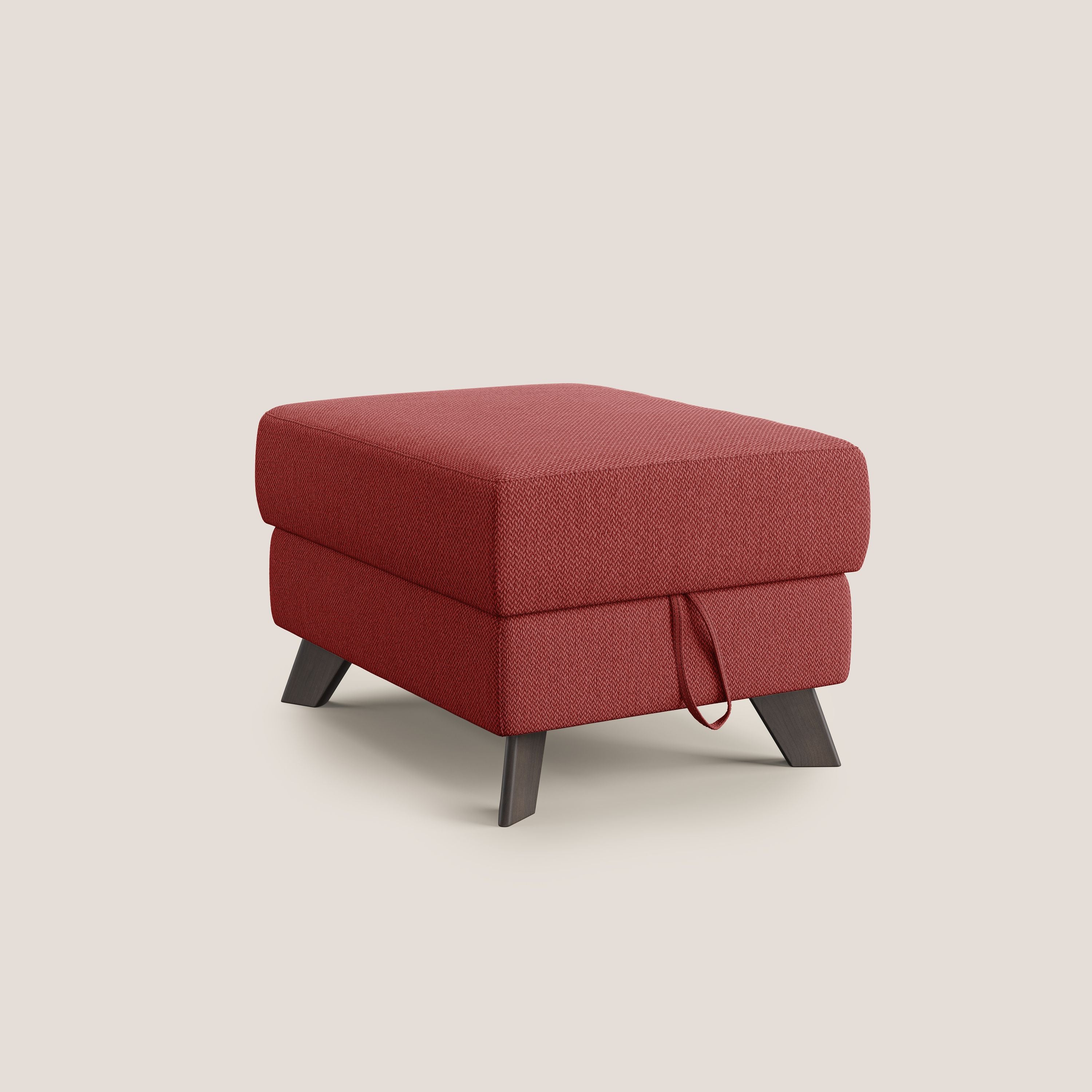Moon Pouf contenitore e piedini alti in tessuto smacchiabile con acqua T05 rosso - divani.store