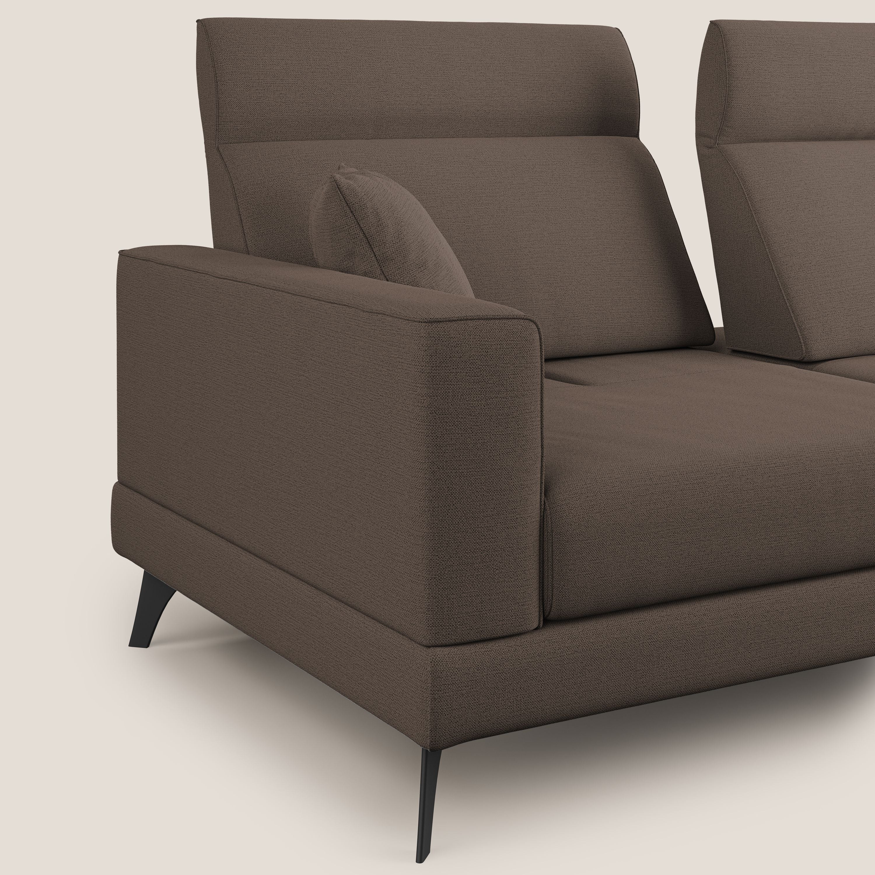 Slide Divano con schienali traslanti e poggiatesta in tessuto simil cotone impermeabile T19 marrone - divani.store