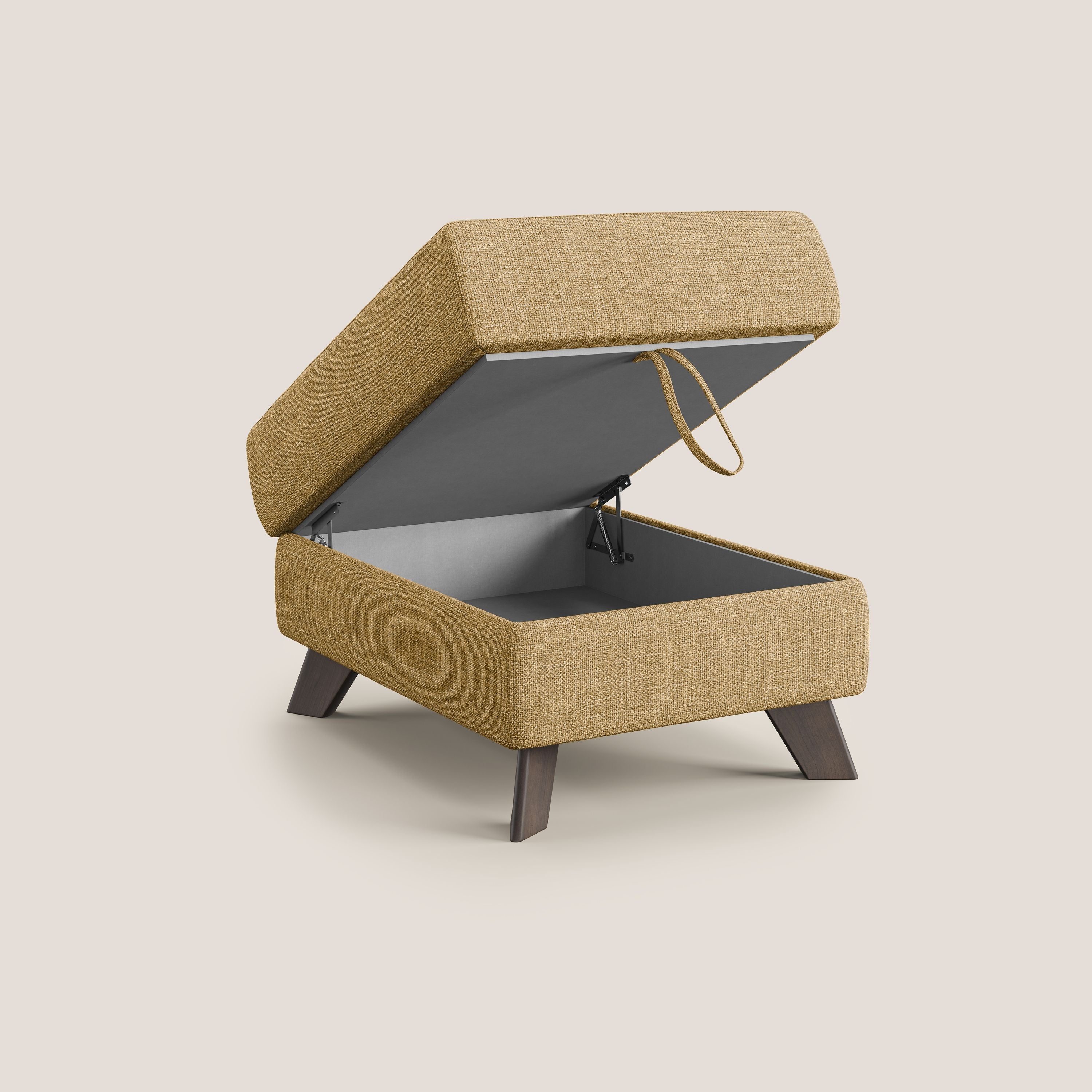 Moon Pouf contenitore e piedini alti in tessuto morbido ad intreccio soft-touch impermeabile T06 giallo - divani.store