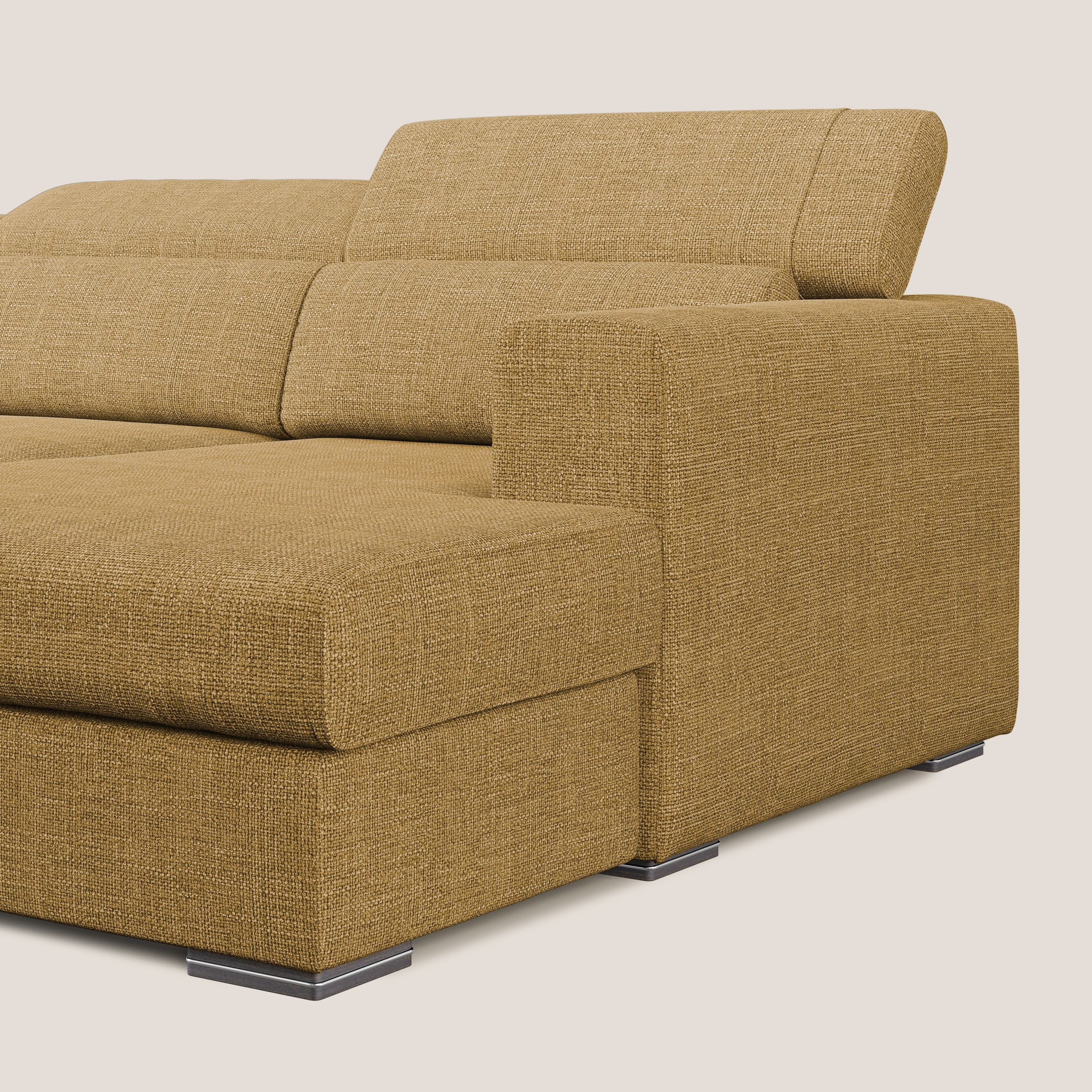 Vegas divano angolare con poggiatesta reclinabili in morbido tessuto impermeabile T06 giallo - divani.store