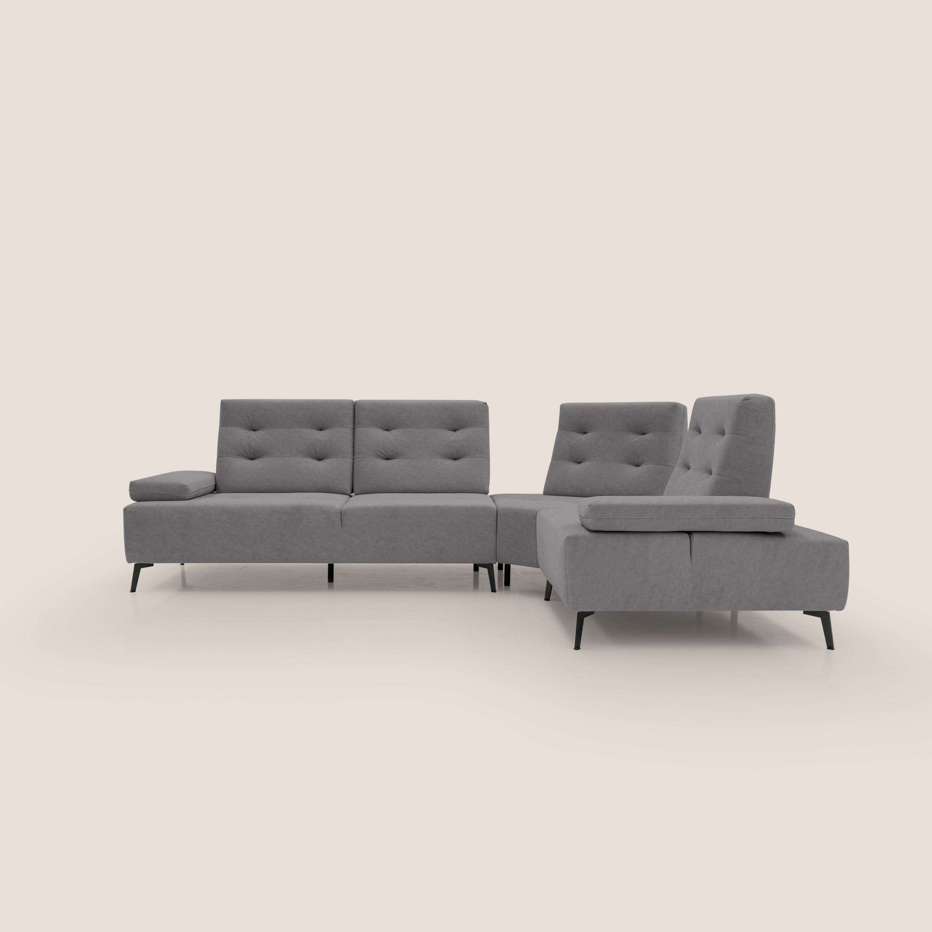 Lugano Divano angolare con schienali traslanti in microfibra effetto velluto T09 grigio - divani.store