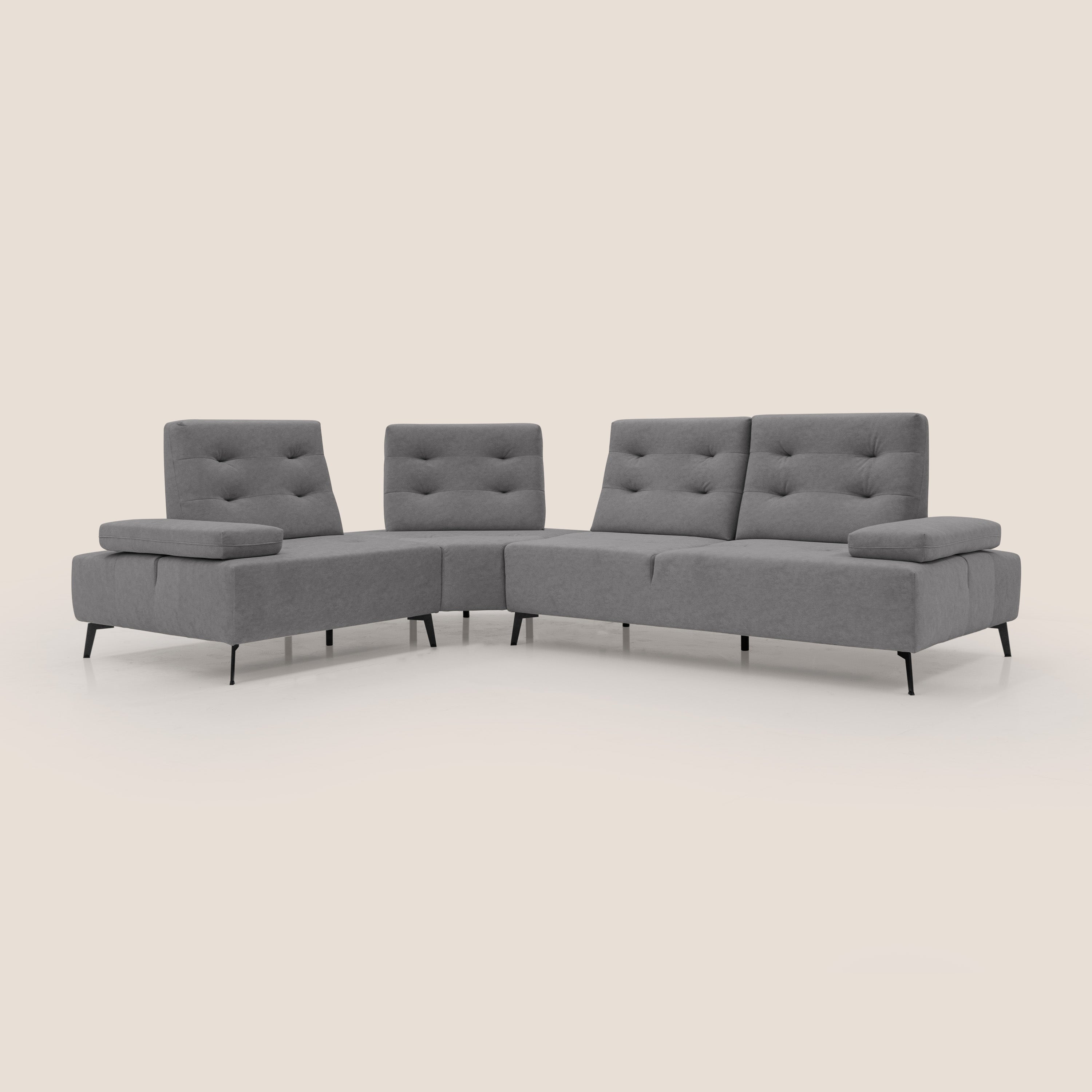 Lugano Divano angolare con schienali traslanti in microfibra effetto velluto T09 grigio - divani.store