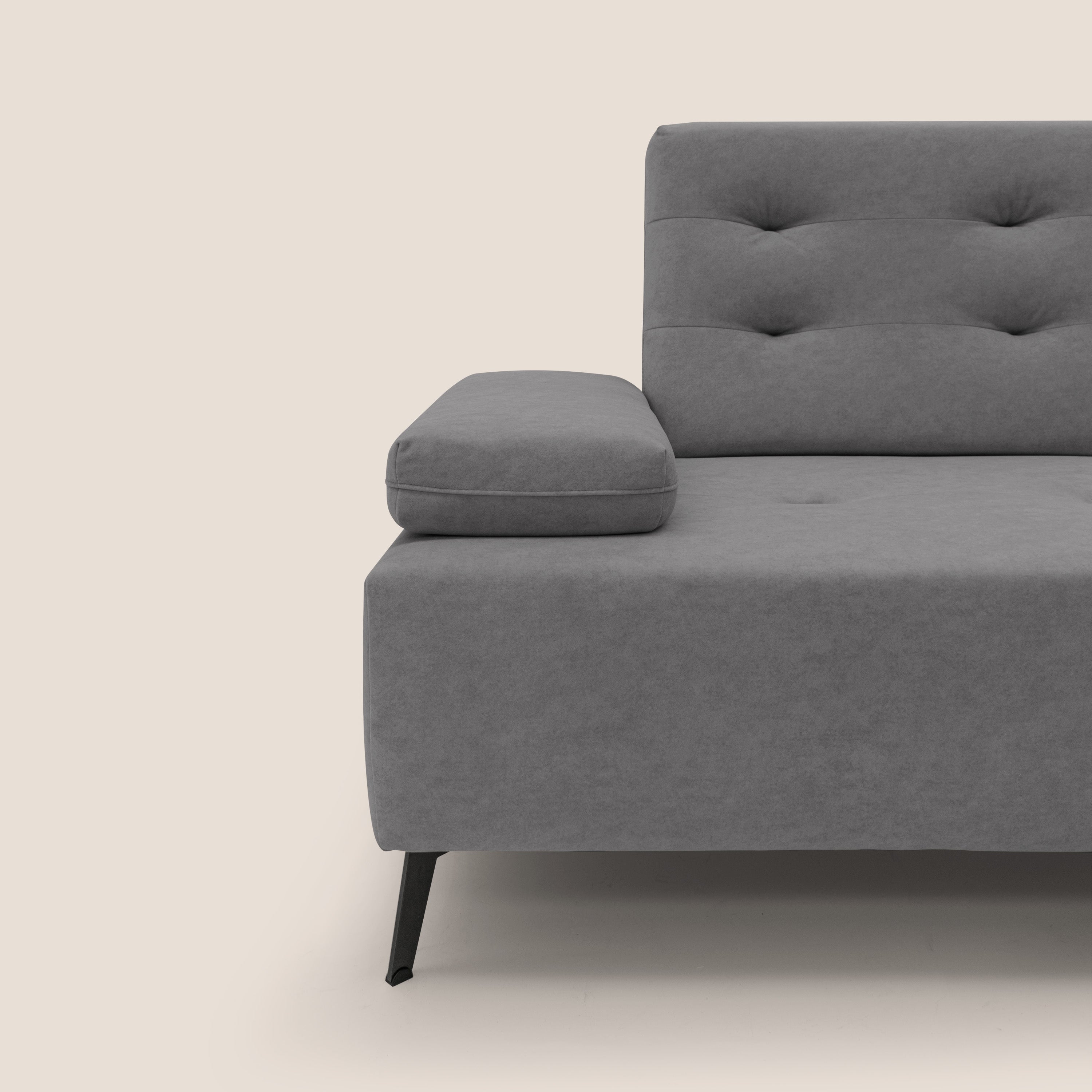 Lugano Divano angolare con schienali traslanti in microfibra effetto velluto T09 grigio - divani.store