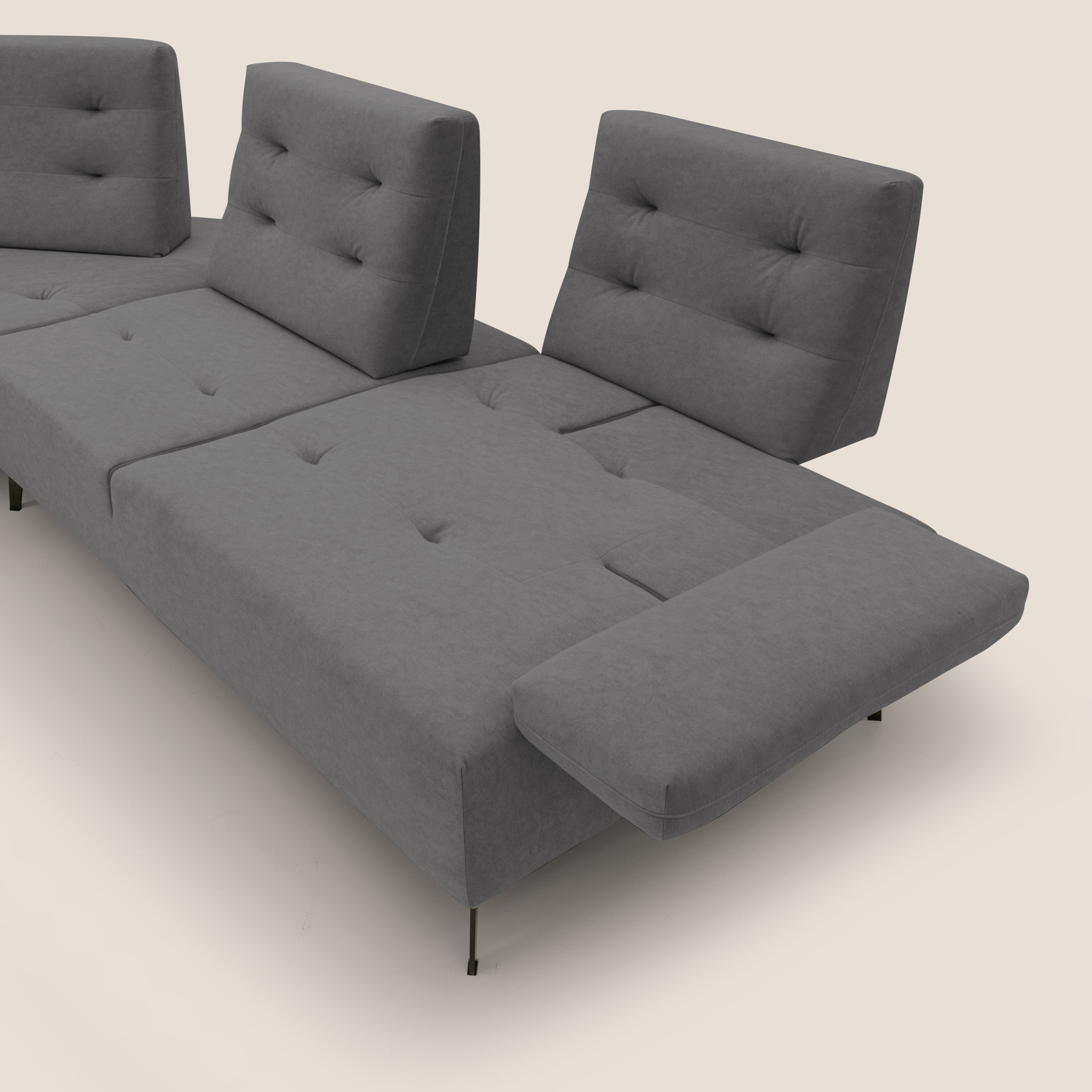 Lugano Divano angolare con schienali traslanti in microfibra effetto velluto T09 grigio - divani.store