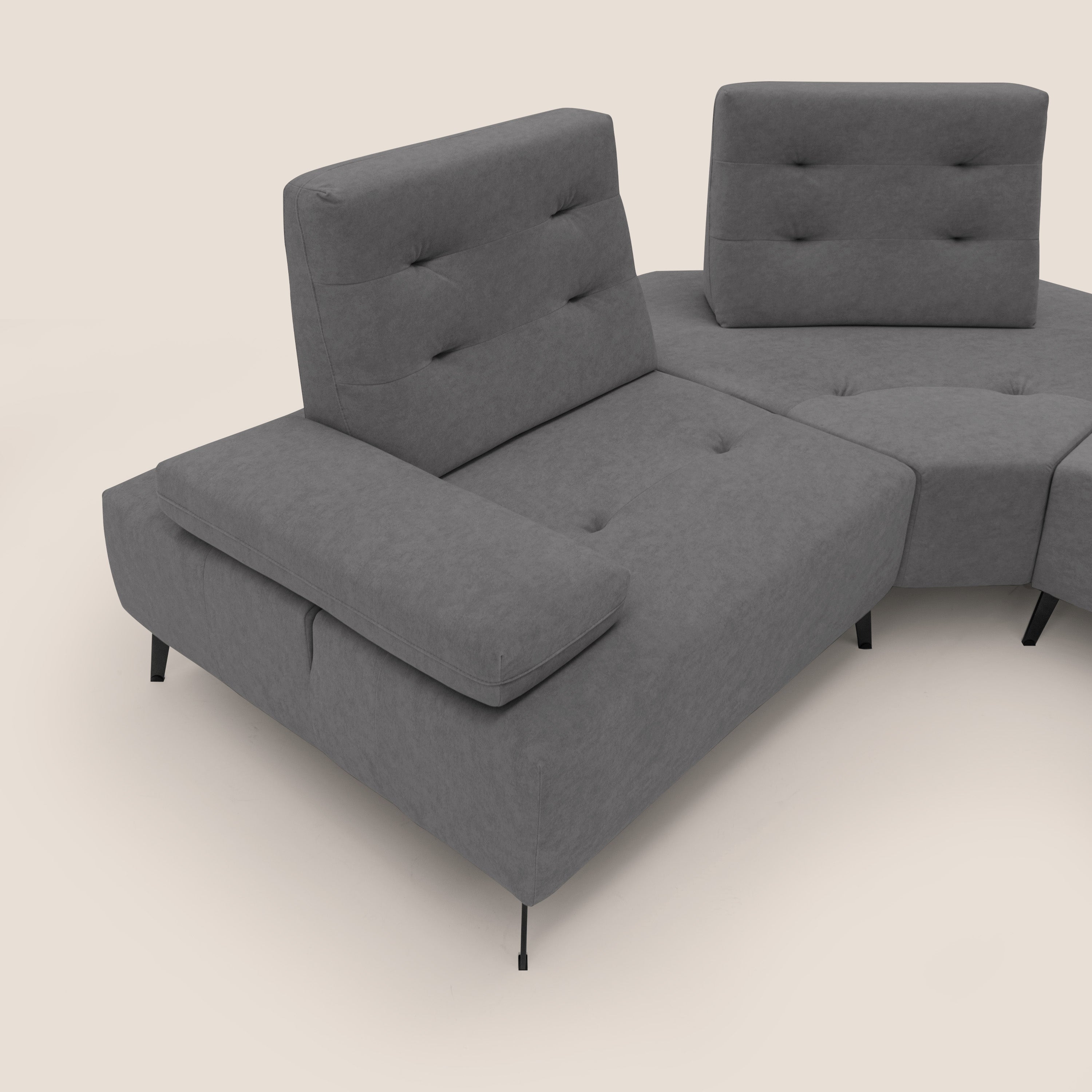 Lugano Divano angolare con schienali traslanti in microfibra effetto velluto T09 grigio - divani.store