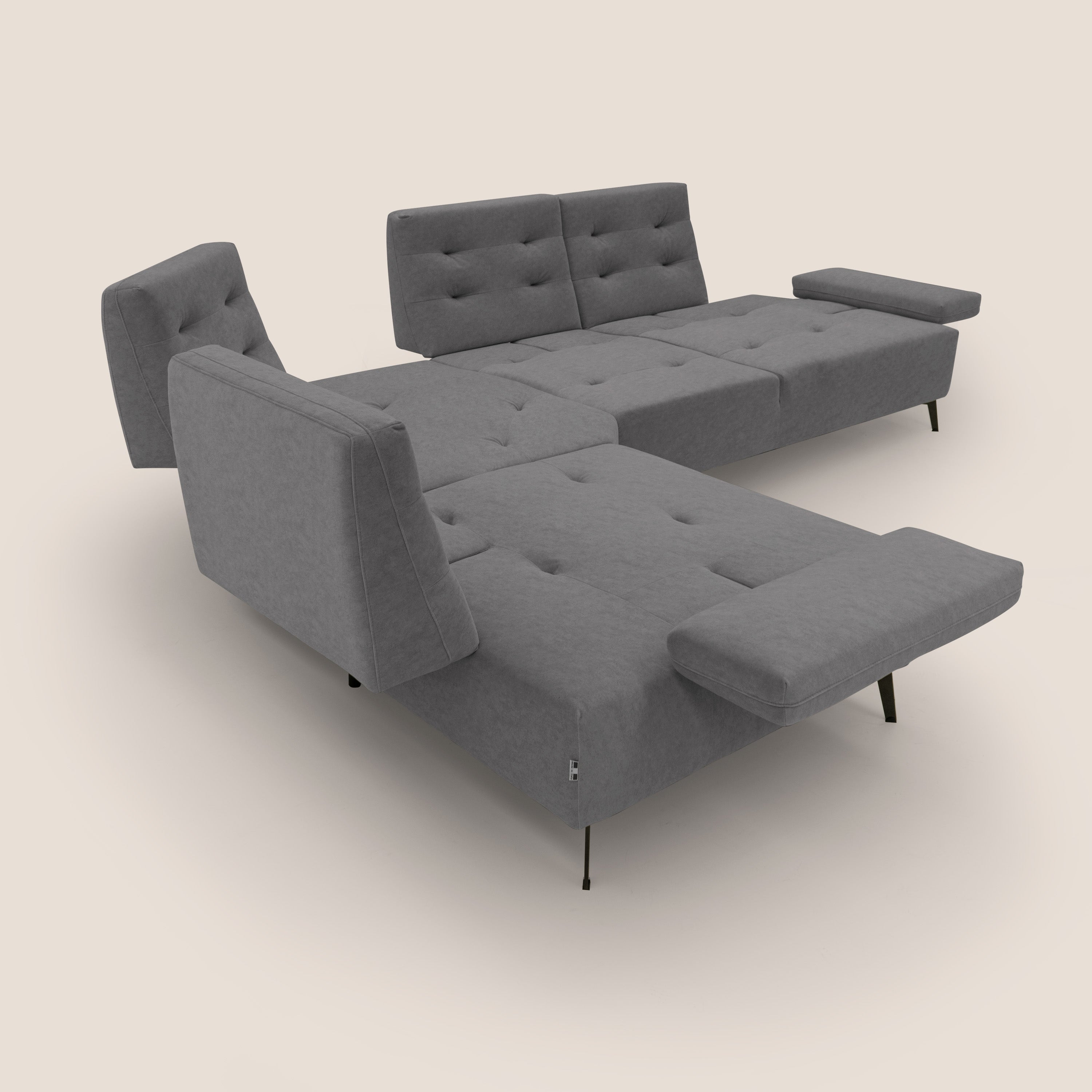 Lugano Divano angolare con schienali traslanti in microfibra effetto velluto T09 grigio - divani.store