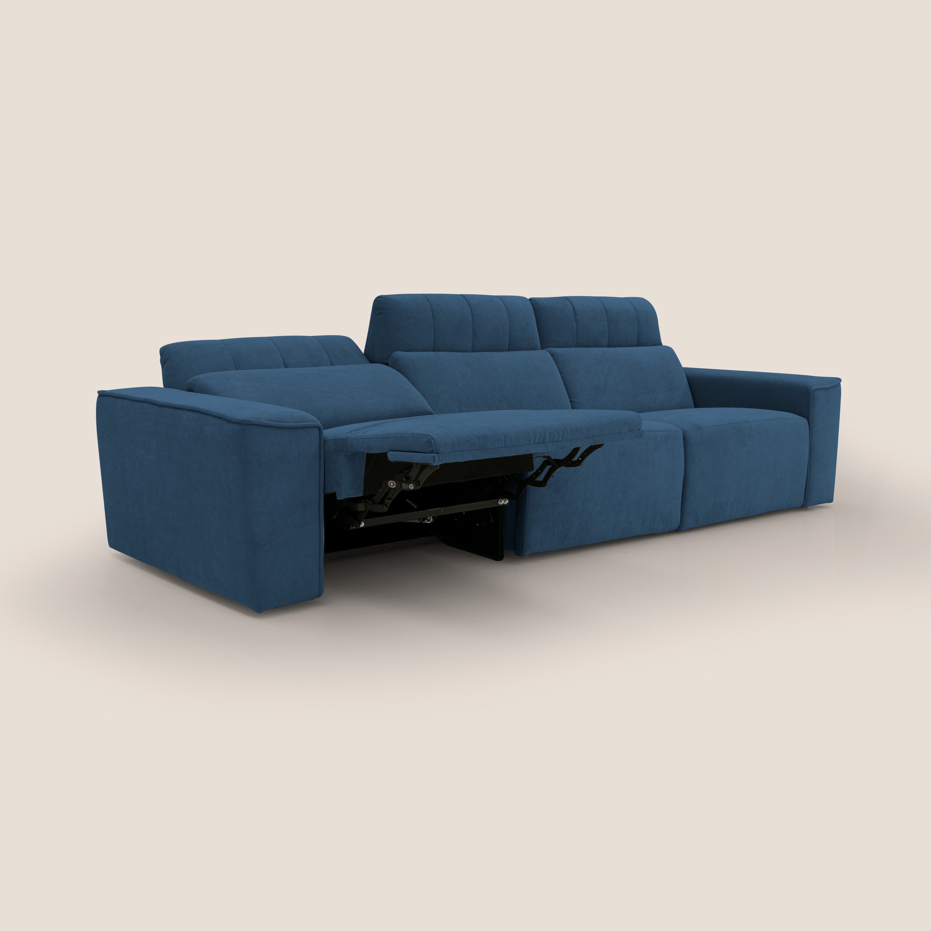 Clark Divano modulare 3 sedute con opzione relax elettrico in tessuto smacchiabile impermeabile T17 blu - divani.store