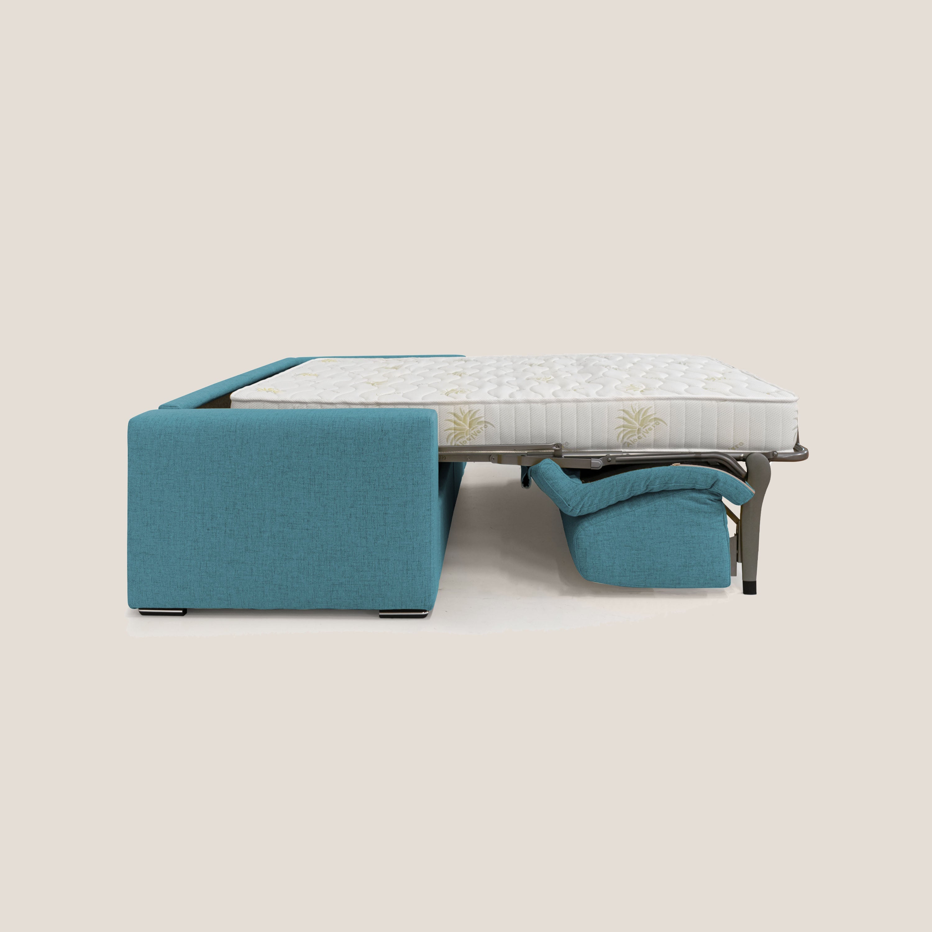 Nixon Divano letto matrimoniale con materasso 20 cm in tessuto impermeabile T03 azzurro - divani.store