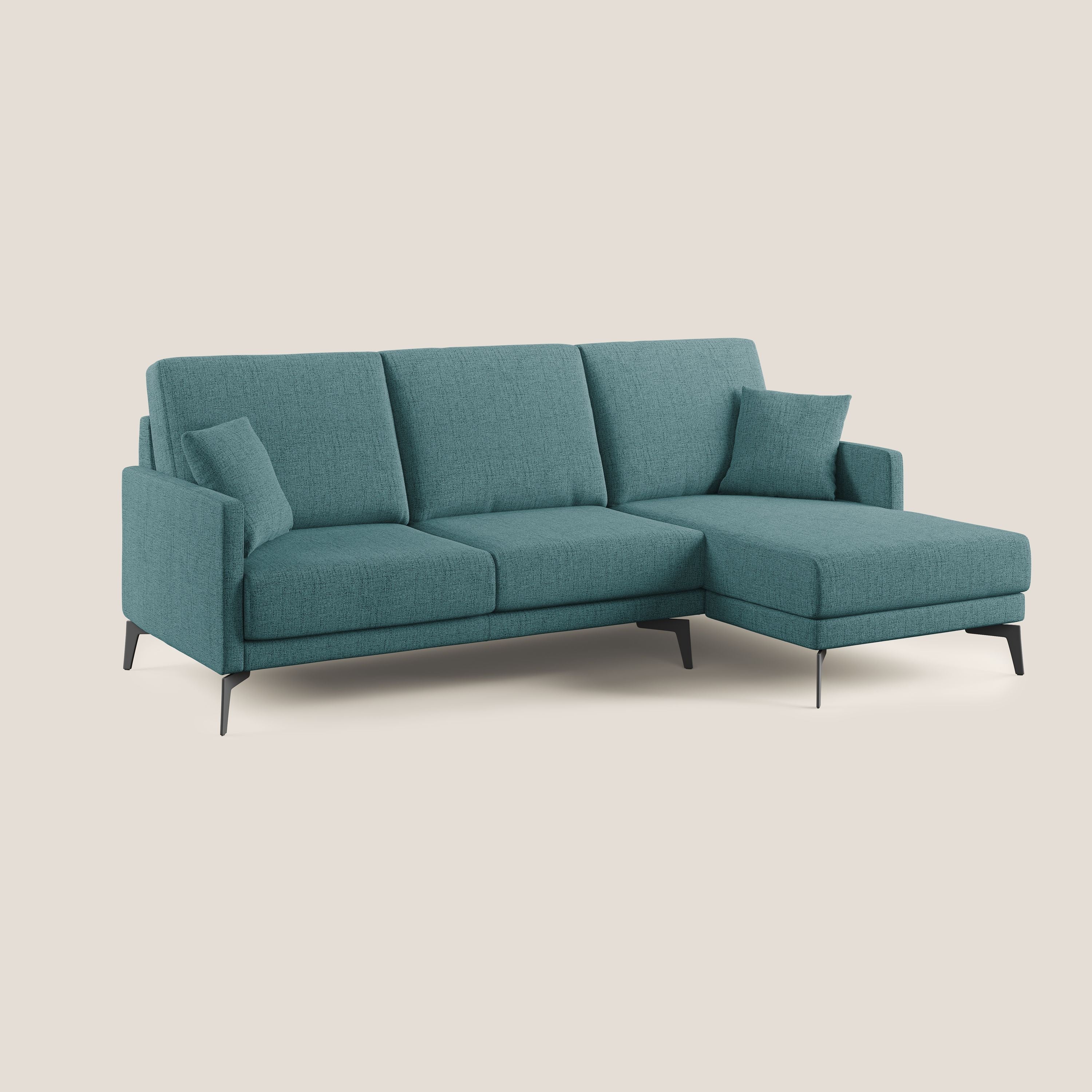 Saturno divano angolare moderno in tessuto morbido impermeabile T03 azzurro - divani.store