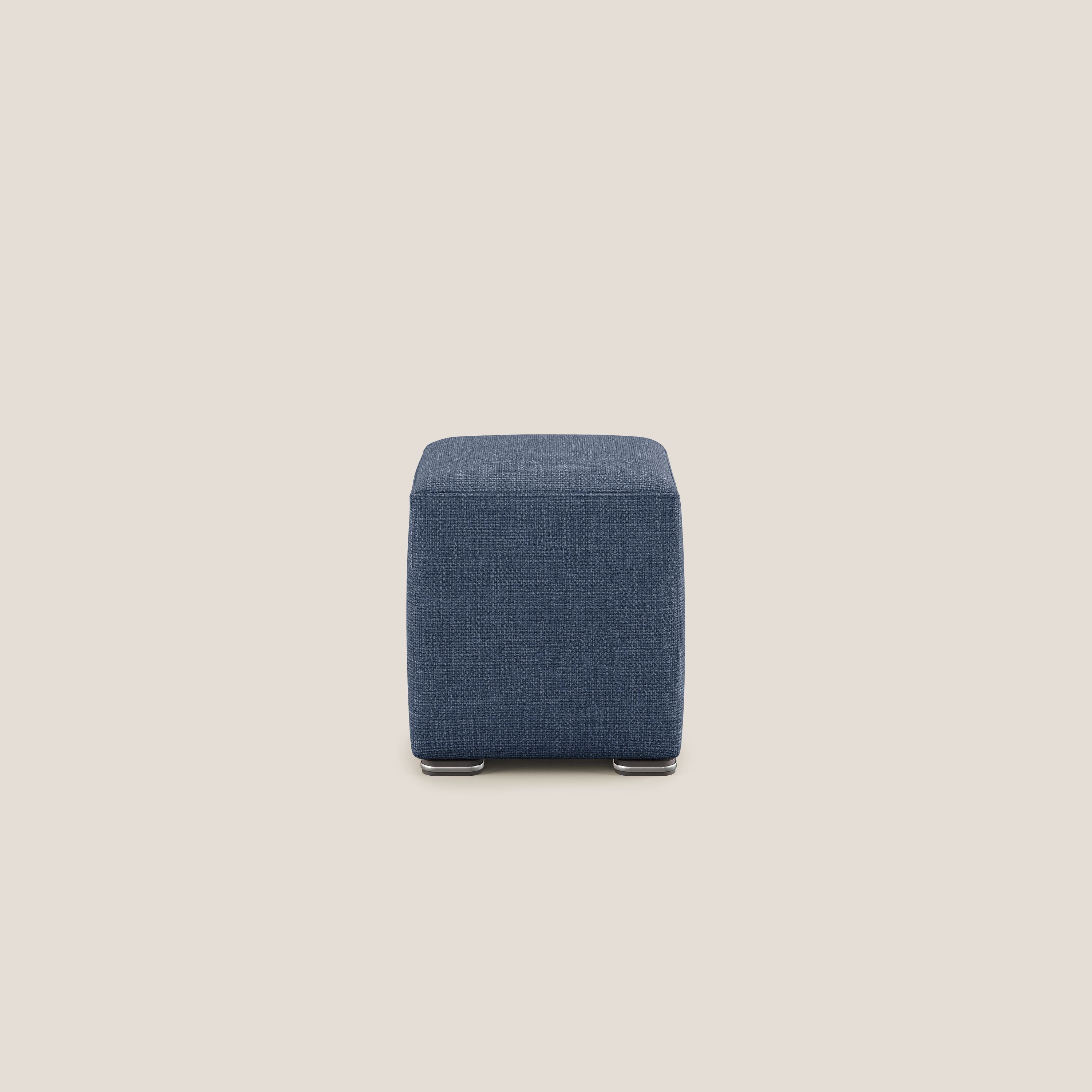 Cube pouf in morbido tessuto impermeabile ad intreccio melangiato T06 blu - divani.store