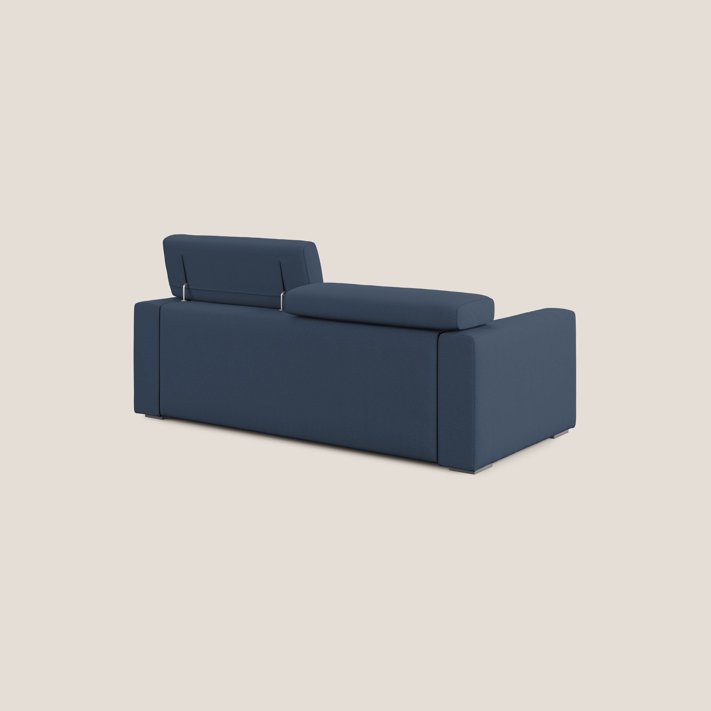 Dylan divano allungabile con pouf estraibile poggiapiedi in tessuto fiammato simil cotone impermeabile T19 blu - divani.store