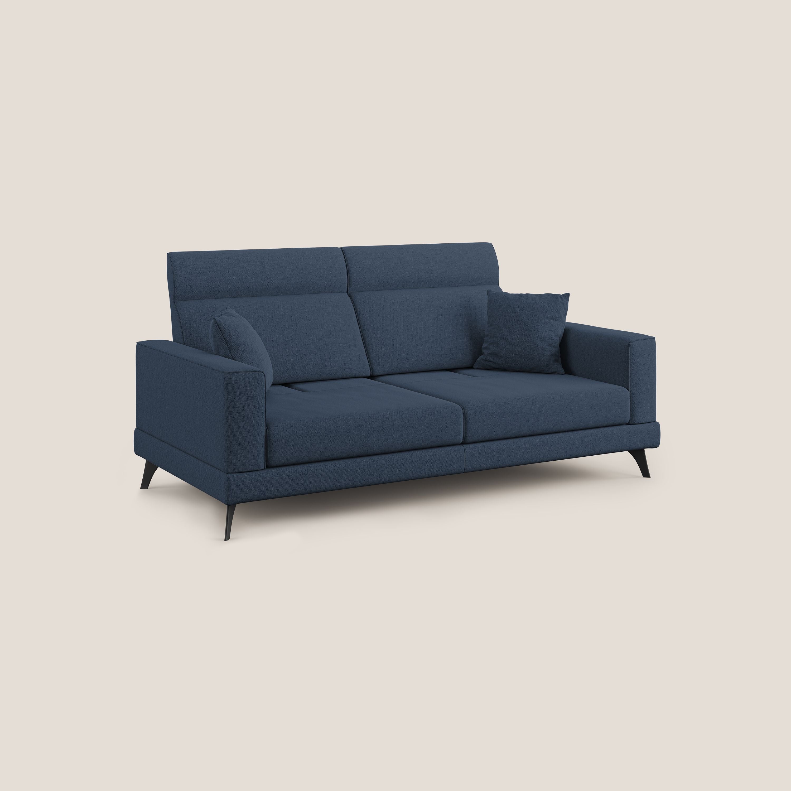 Slide Divano con schienali traslanti e poggiatesta in tessuto simil cotone impermeabile T19 blu - divani.store