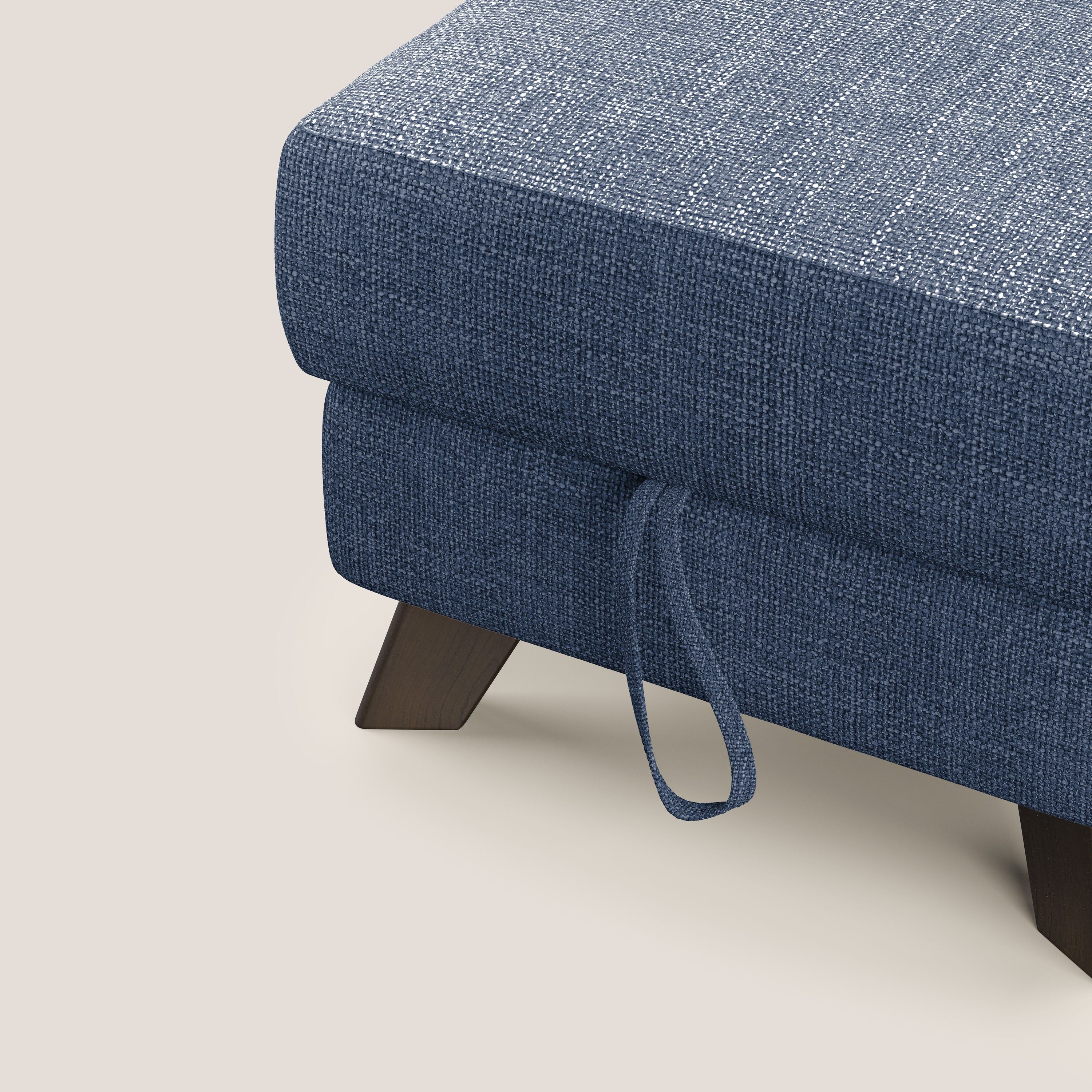 Moon Pouf contenitore e piedini alti in tessuto morbido ad intreccio soft-touch impermeabile T06 blu - divani.store