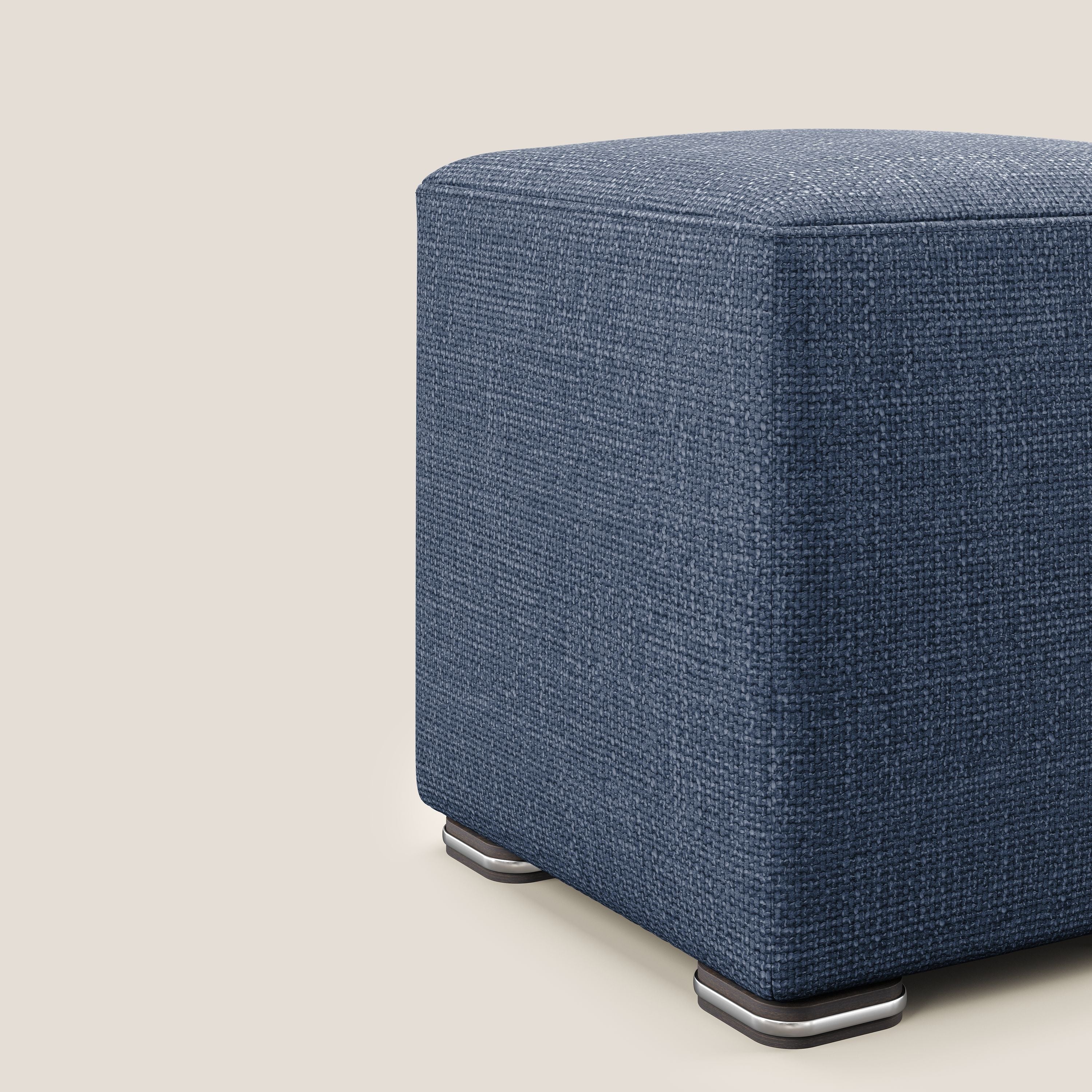 Cube pouf in morbido tessuto impermeabile ad intreccio melangiato T06 blu - divani.store
