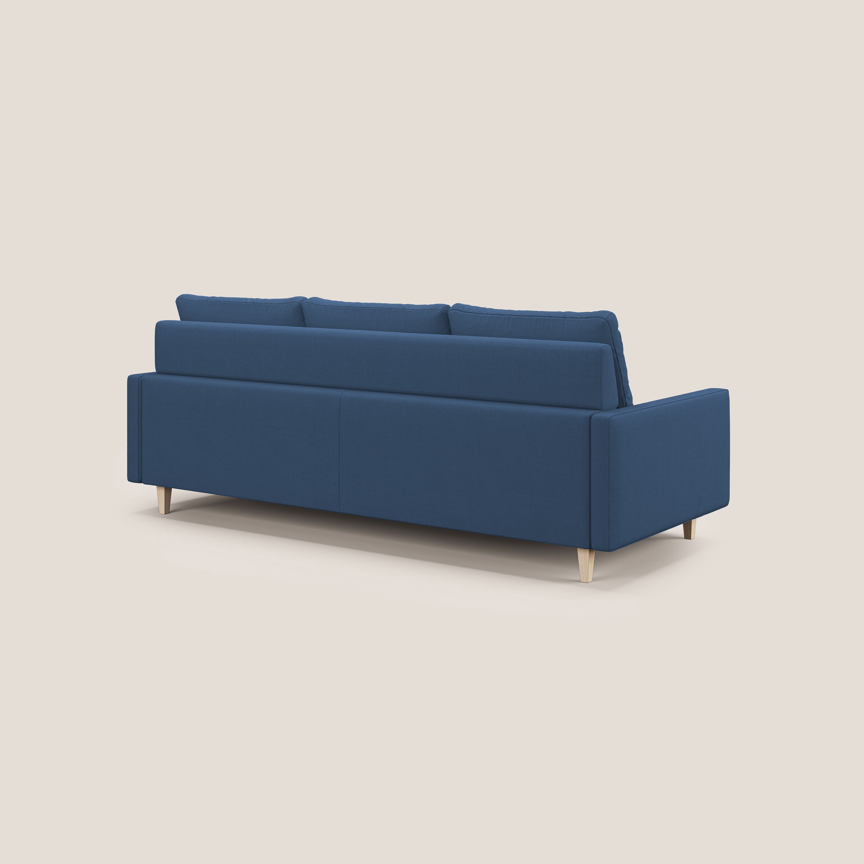 Matisse divano a 3 sedute allungabili e schienali in piuma d'oca in tessuto smacchiabile T17 blu - divani.store