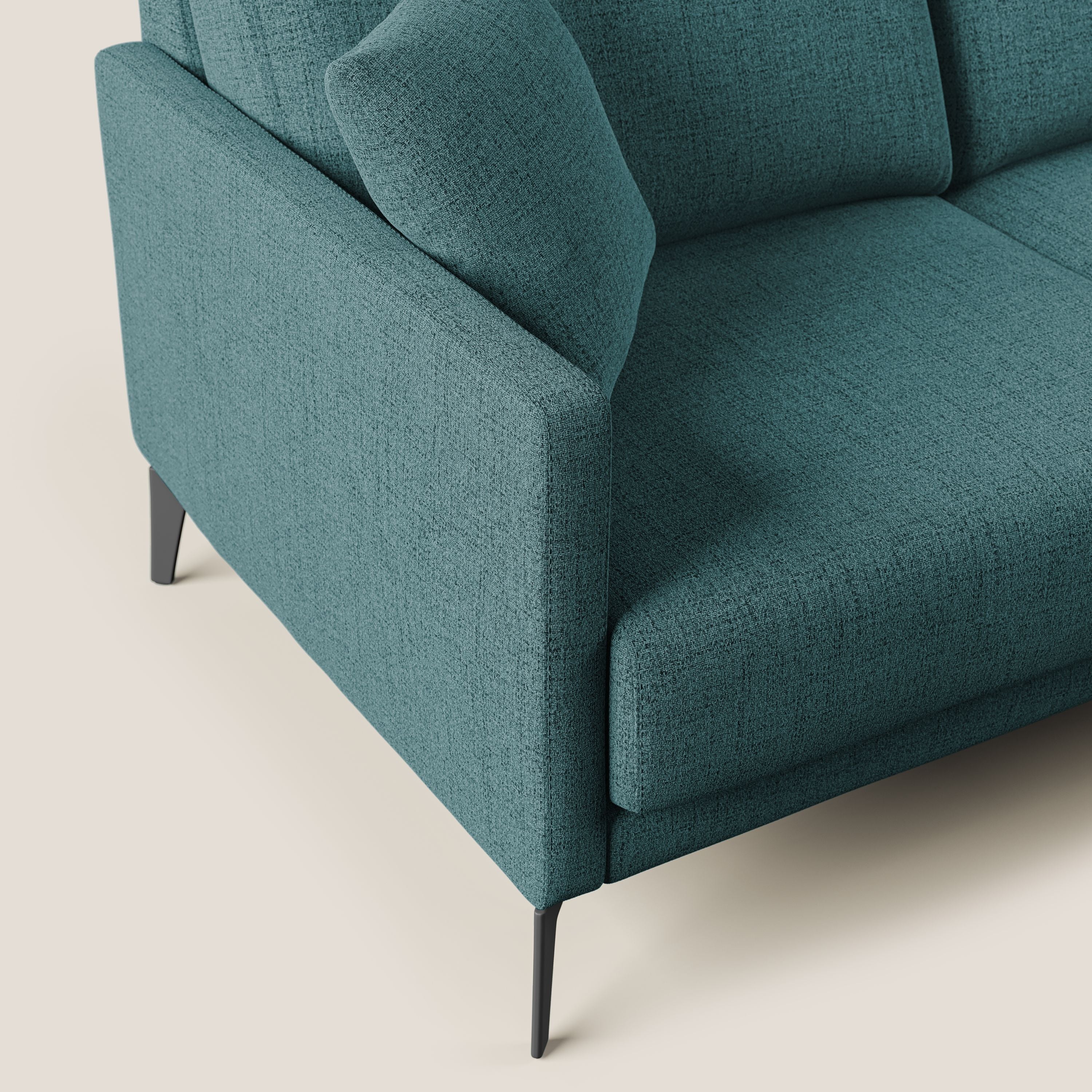 Saturno divano angolare moderno in tessuto morbido impermeabile T03 azzurro - divani.store