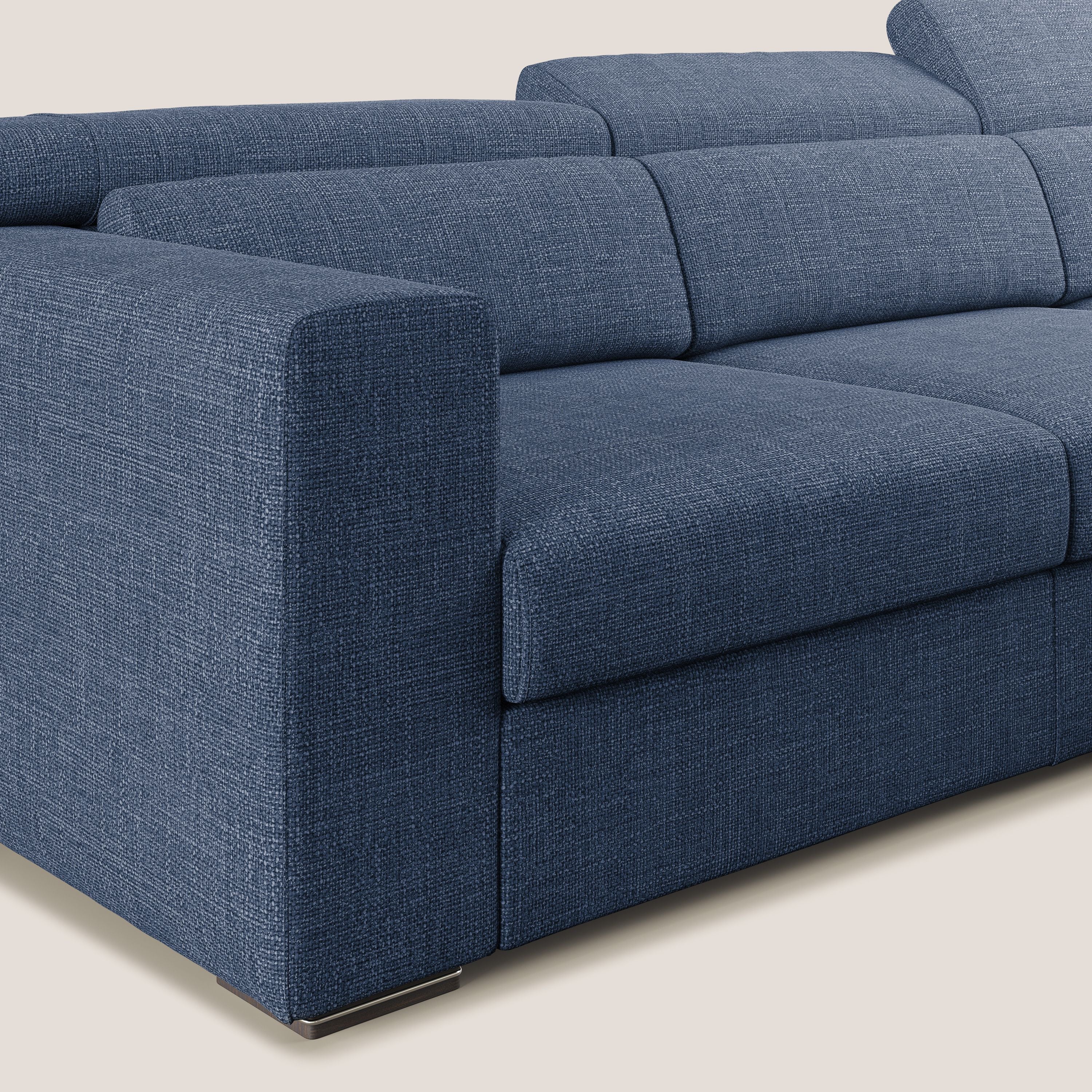 Vegas divano angolare con poggiatesta reclinabili in morbido tessuto impermeabile T06 blu - divani.store