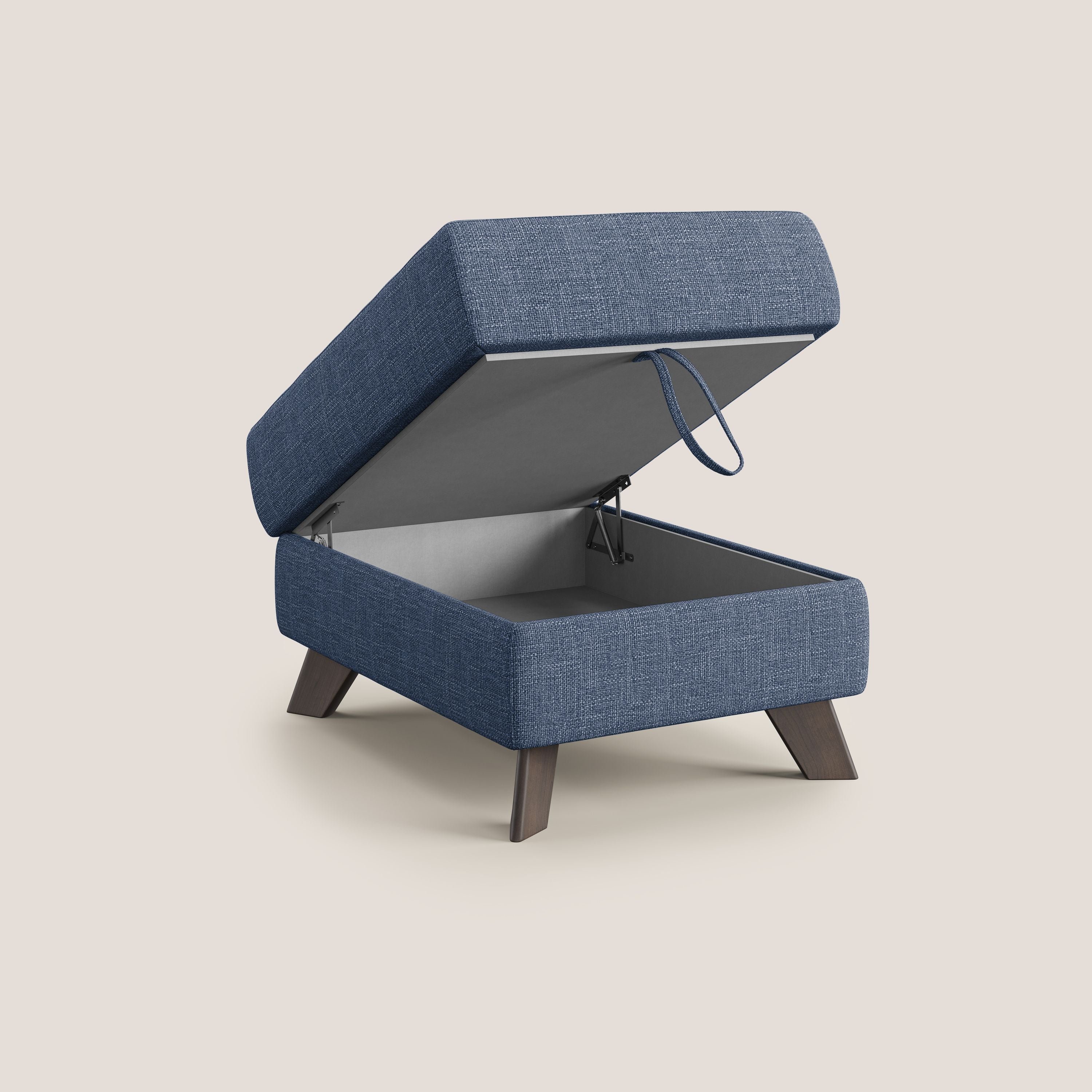 Moon Pouf contenitore e piedini alti in tessuto morbido ad intreccio soft-touch impermeabile T06 blu - divani.store