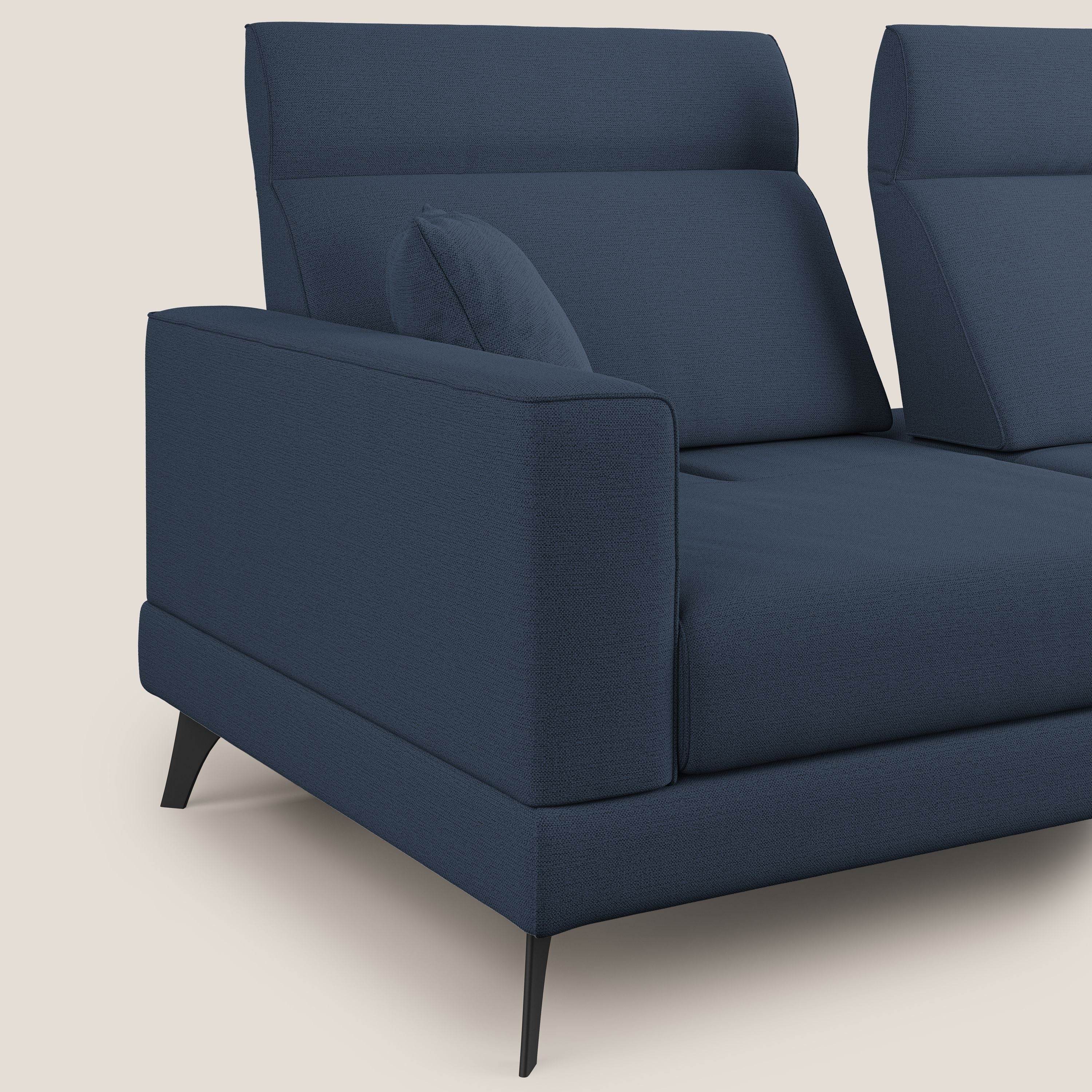 Slide Divano con schienali traslanti e poggiatesta in tessuto simil cotone impermeabile T19 blu - divani.store