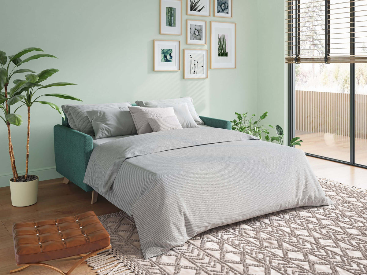 Shop online Edgar divano letto matrimoniale in tessuto felis impermeabile T03 azzurro - divani.store