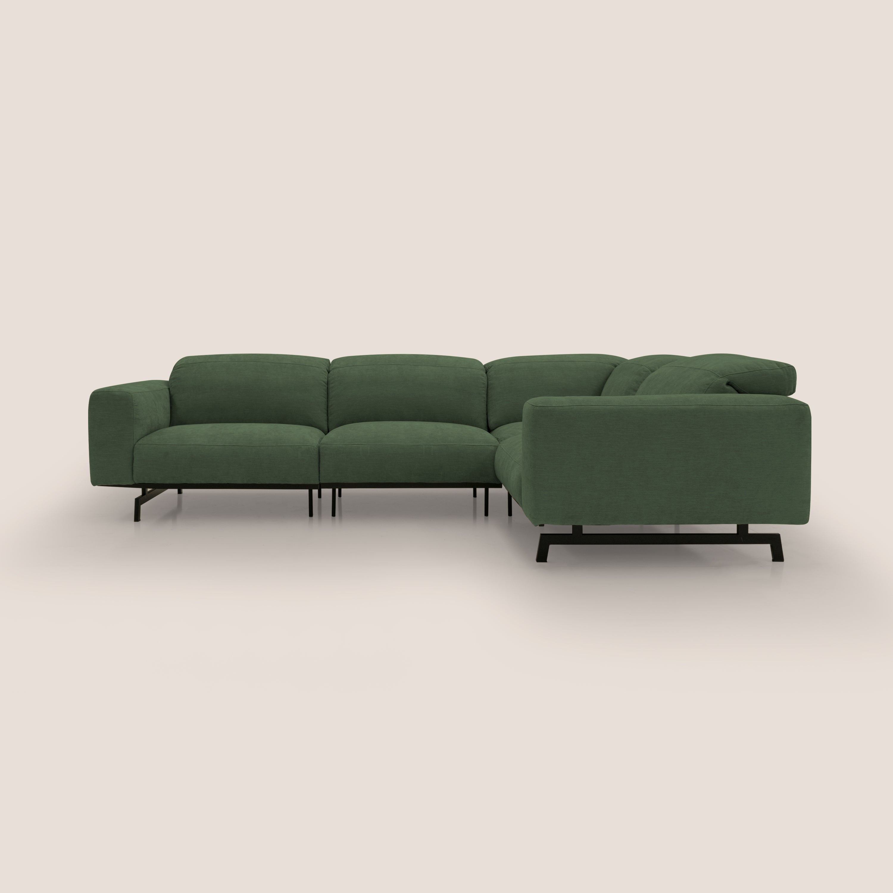 Sakura divano in piuma d'oca angolare REVERSIBILE in morbido tessuto fiammato impermeabile T14 verde - divani.store